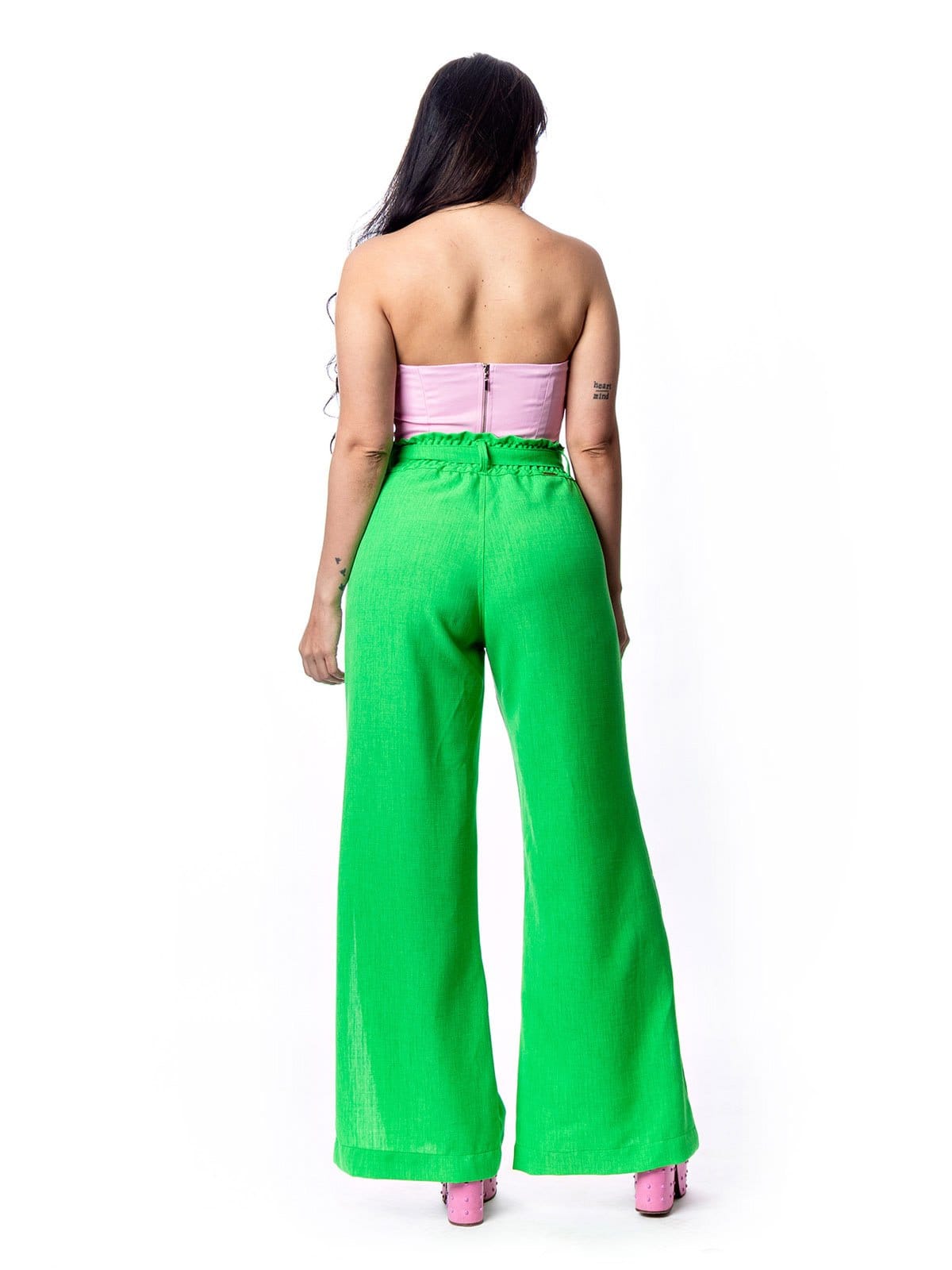 Vista 2 Calça Pantalona Restrito Jeans Social Com Lastex - VERDE Restrito Jeans preto verde