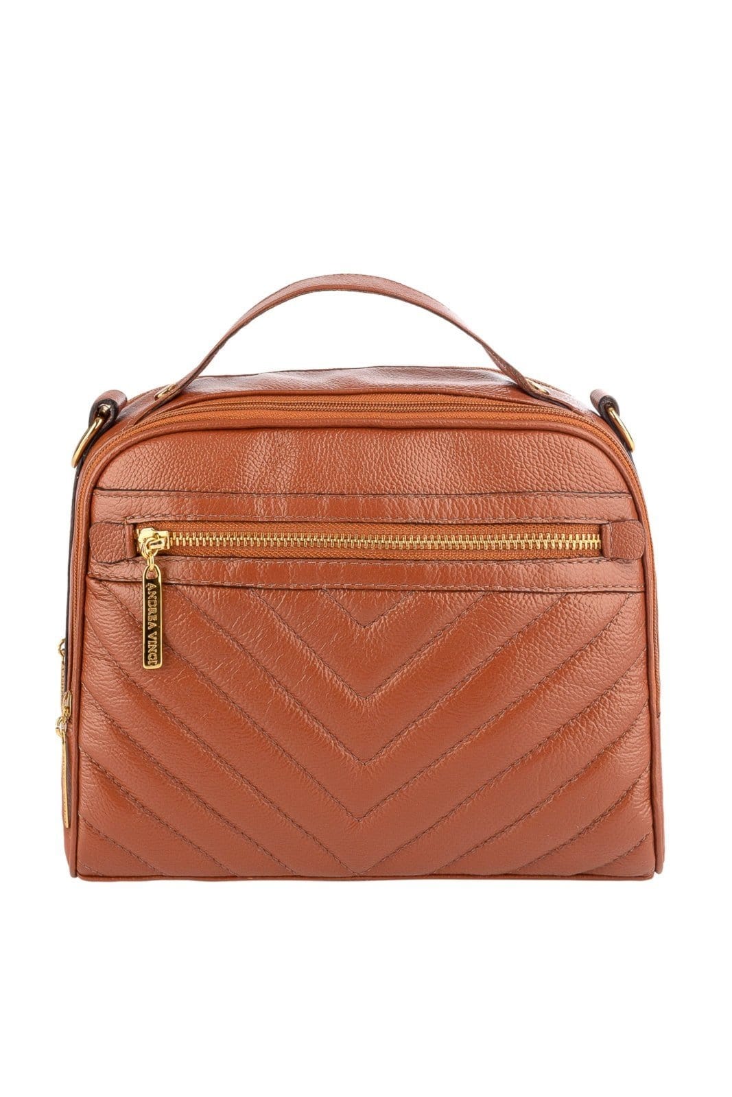 Bolsa baú pequena de couro liso Lara - Whisky