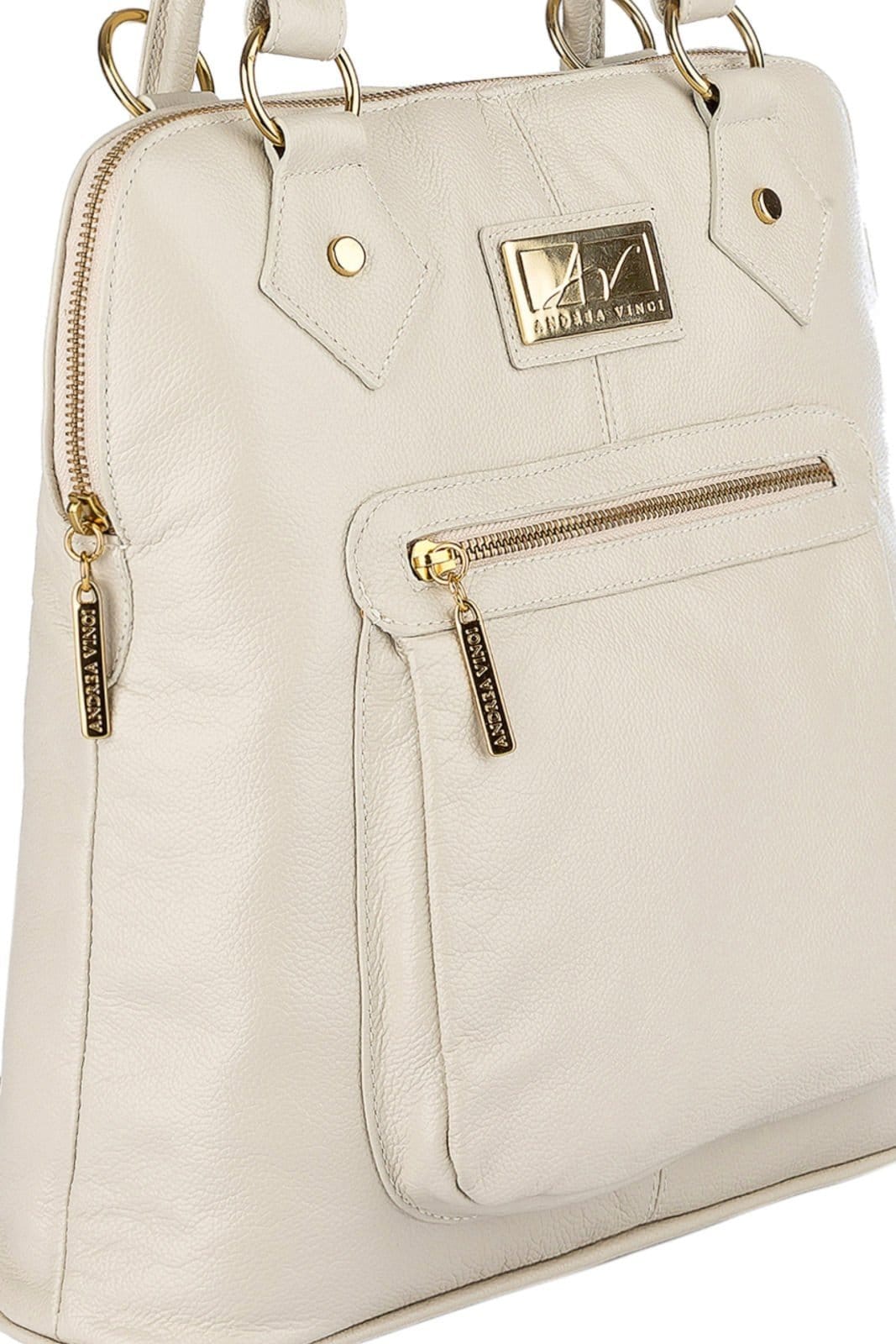 Vista 2 Bolsa mochila de couro liso Lívia - Marfim Andrea Vinci vermelho