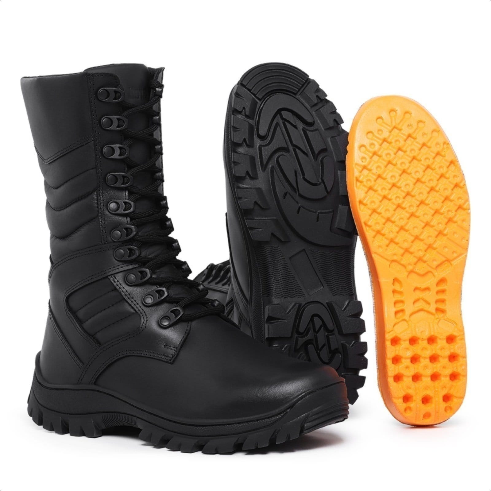 Coturno Masculino Militar De Couro Cano Alto Tratorado De Amarrar Sch 1000