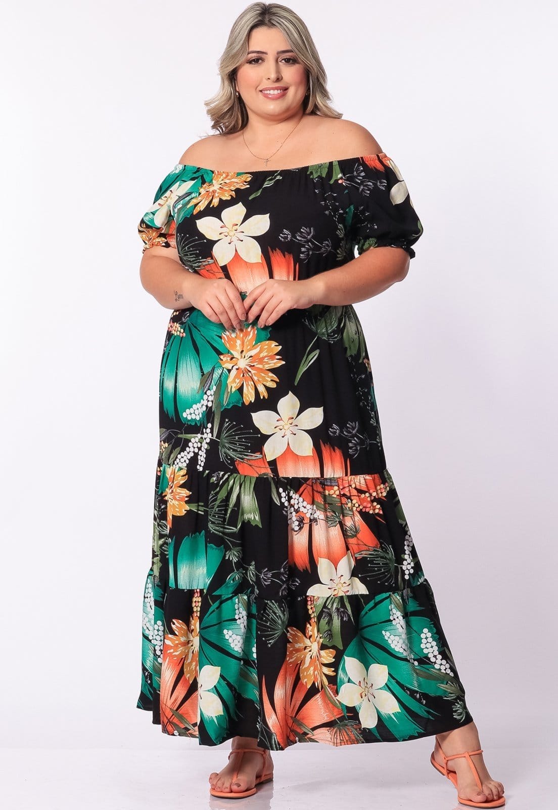 Vista 2 Vestido M/C Midi Ciganinha B’Bonnie Marisa Estampa B'Bonnie estampado/preto