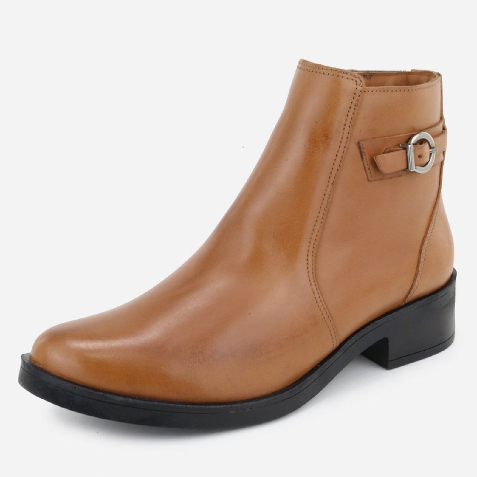 Bota Botinha Couro Maria Paula Cano Baixo Confortável Camel