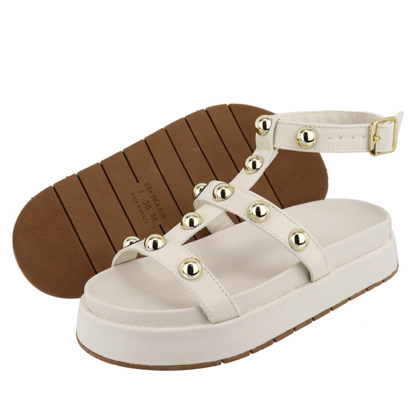 Vista 2 Sandalia Papete Rasteira Feminina Off White Bolinhas Sola Alta TELLINI STORE off-white white