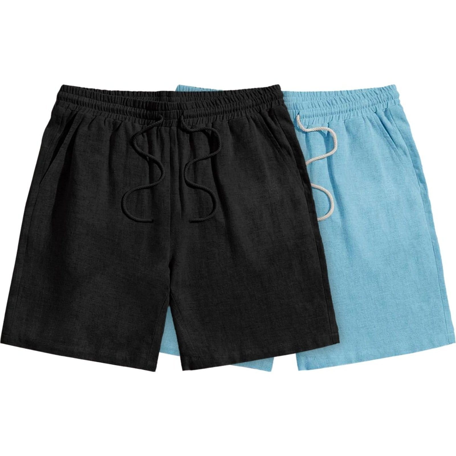 Kit 2 Bermuda Short Linho Premium Masculino Mauricinho Moda Praia - Preto +
