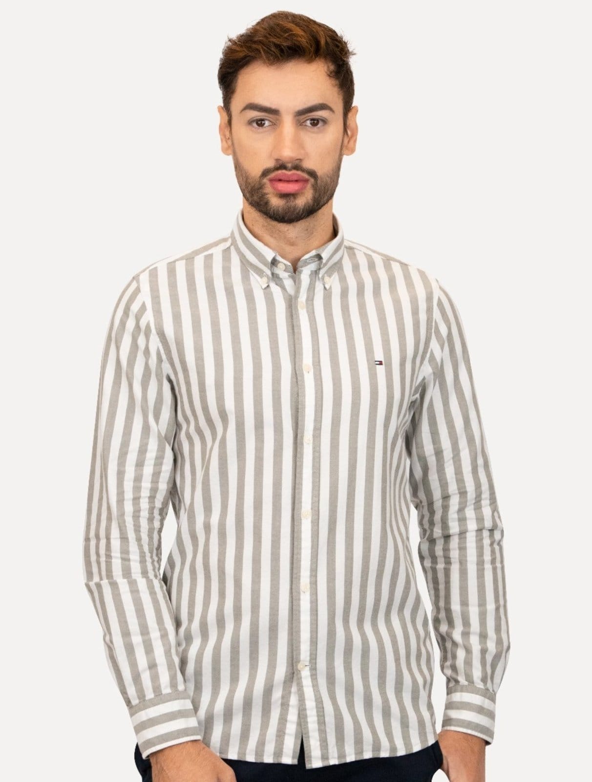 Camisa Tommy Hilfiger Masculina Oxford Slim Bold Stripe Mescla