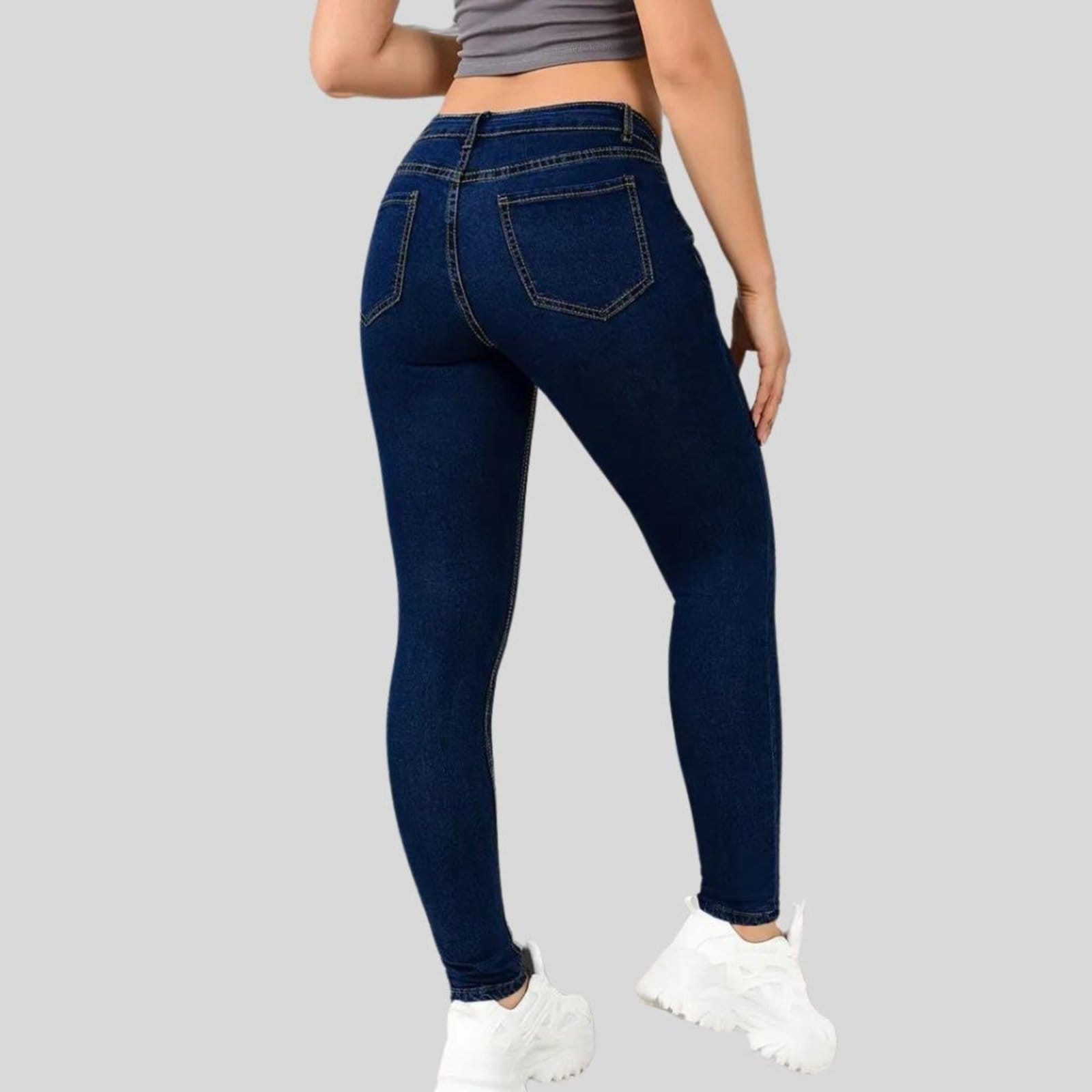 Vista 2 Kit 3 Calça Jeans Feminina Tex Jeans Cintura Alta Skinny com Elastano Escuro TEX JEANS azul