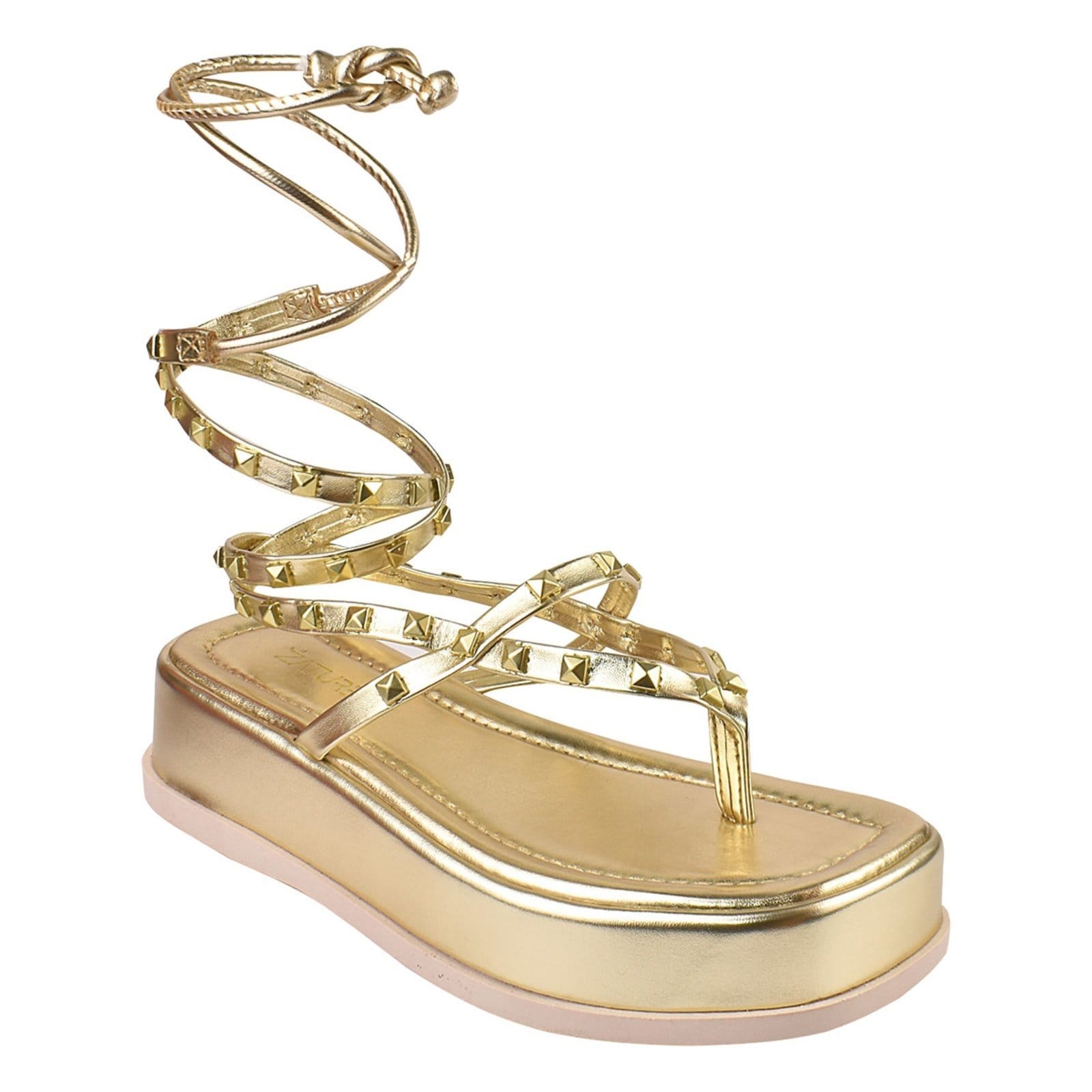 Vista 2 Papete Feminina Plataforma Tamanco de amarrar Moda Ouro ZATURE STORES dourado