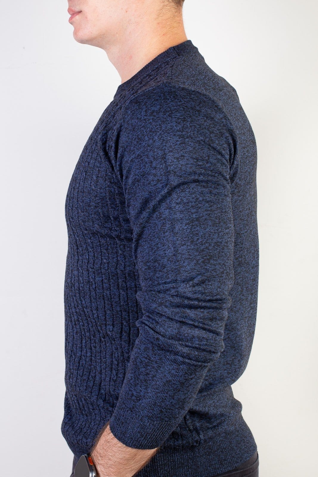 Vista 2 Blusa Enluaze de malha masculina gola redonda 90184 - Azul Marinho Enluaze bege azul