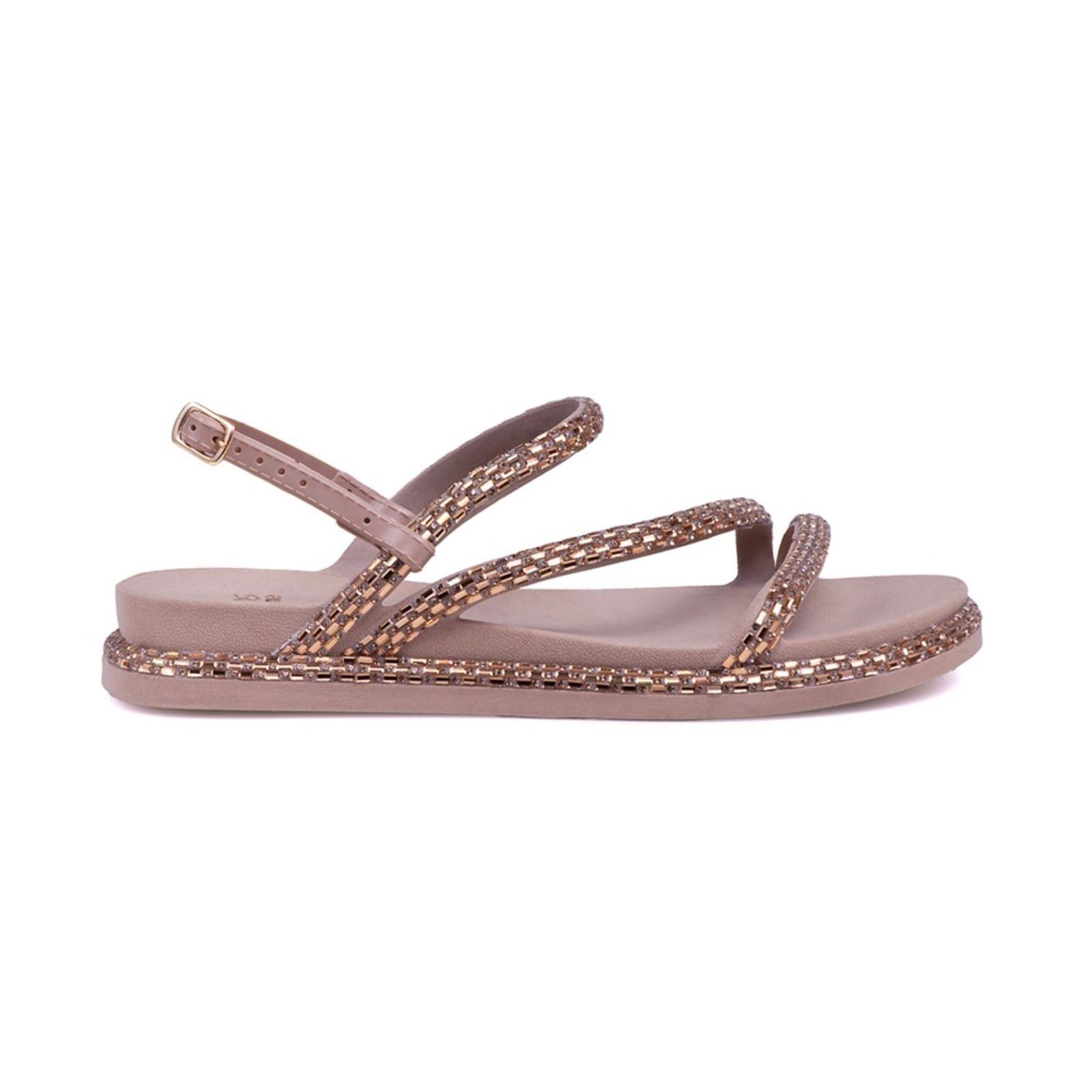 Vista 2 Sandália Rasteira Feminina Tiras Finas Strass Casual Nude Nine4 bege/nude nude