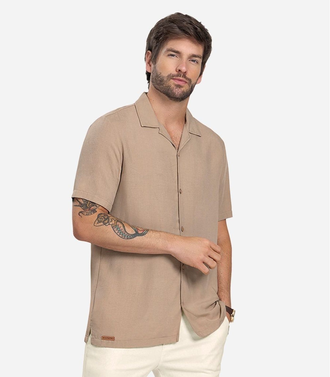 Vista principal Camisa Masculina Viscolinho Diametro Diametro marrom
