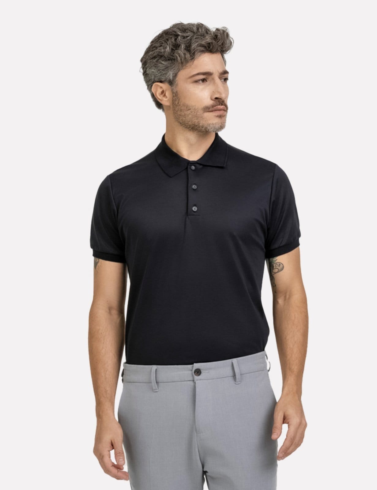 Polo K&J Black Regular Suedine Poliamida Flex Preta