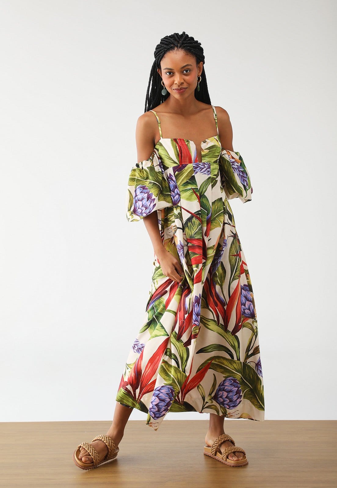 Vista principal Vestido FARM Midi Florarte Off-White FARM off-white white