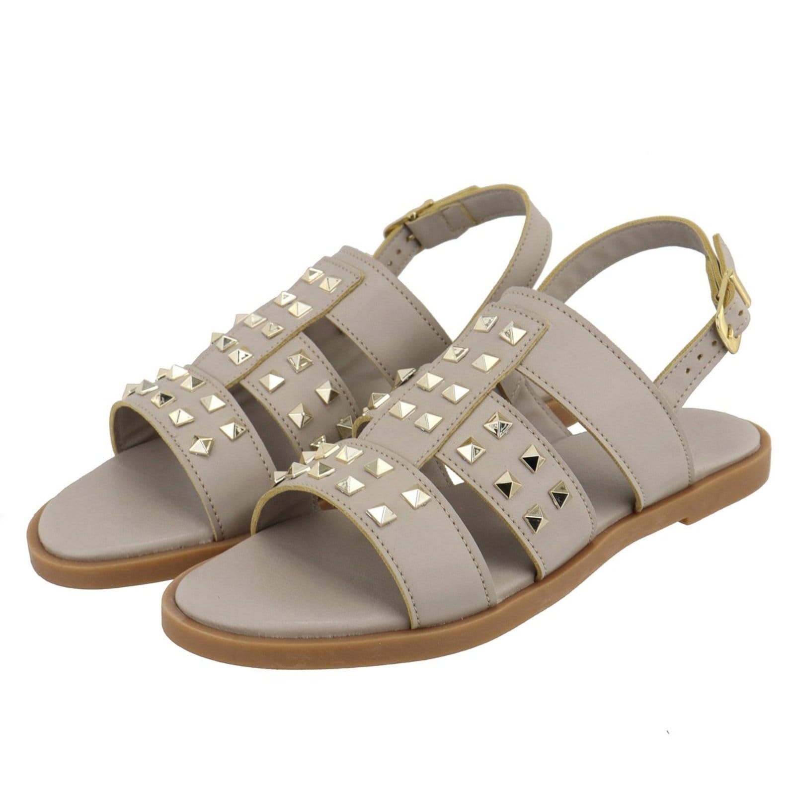 Vista 2 Rasteira Sandália Feminina Piramides Lançamento Nude TELLINI STORE dourado nude