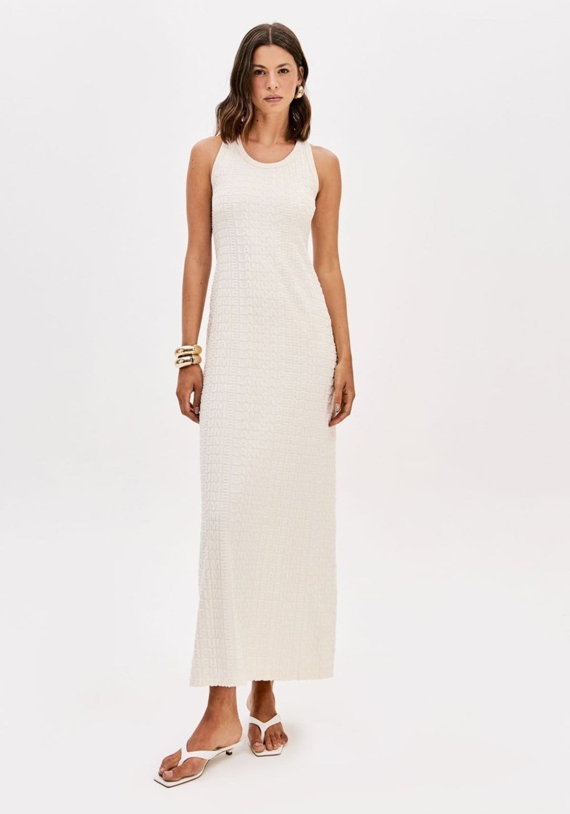 Vista principal Vestido Evasê Super Midi Signature Lança Perfume cinza