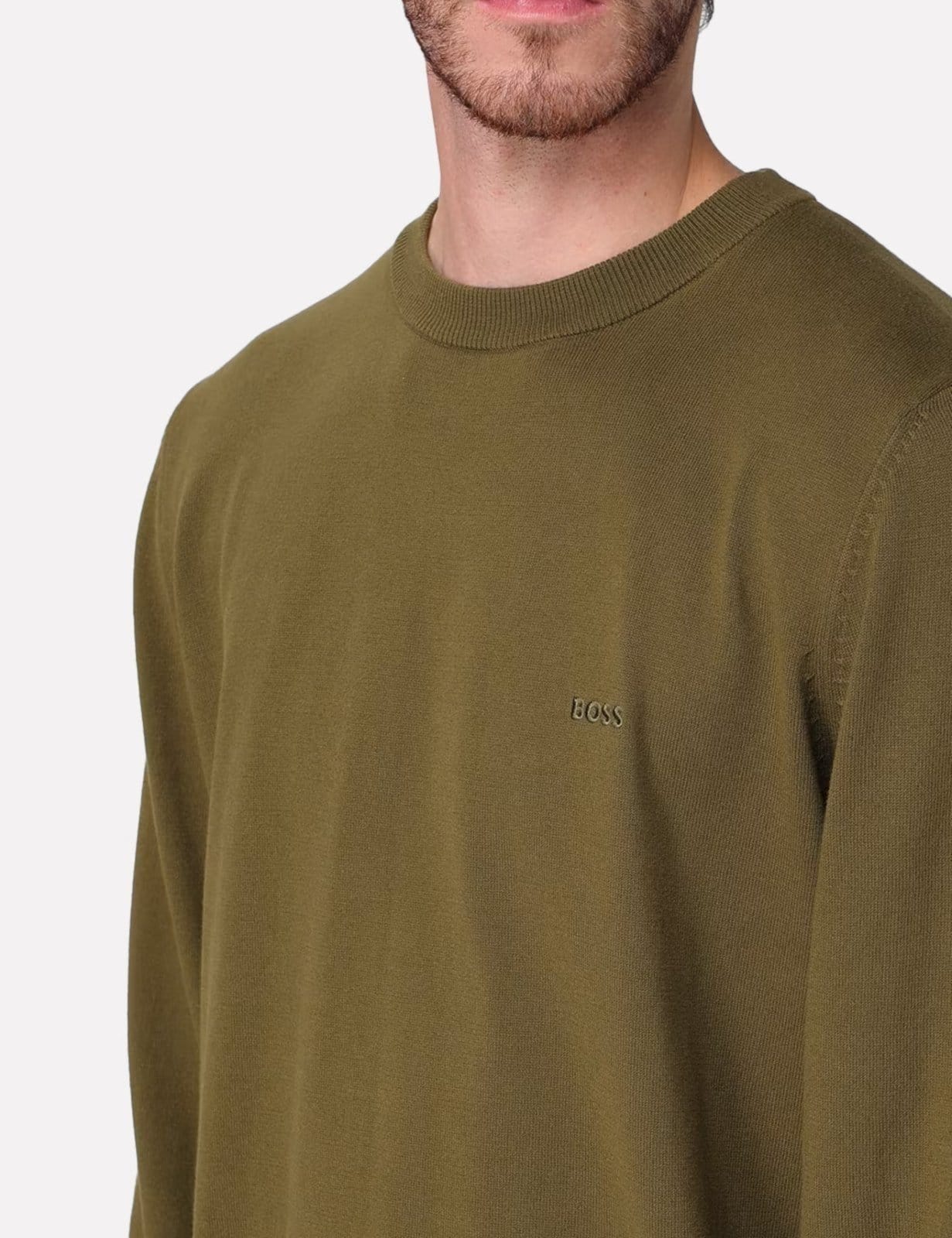 Vista 2 Suéter Hugo Boss Regular Fit Embroidered Logo Hugo Boss verde oliva