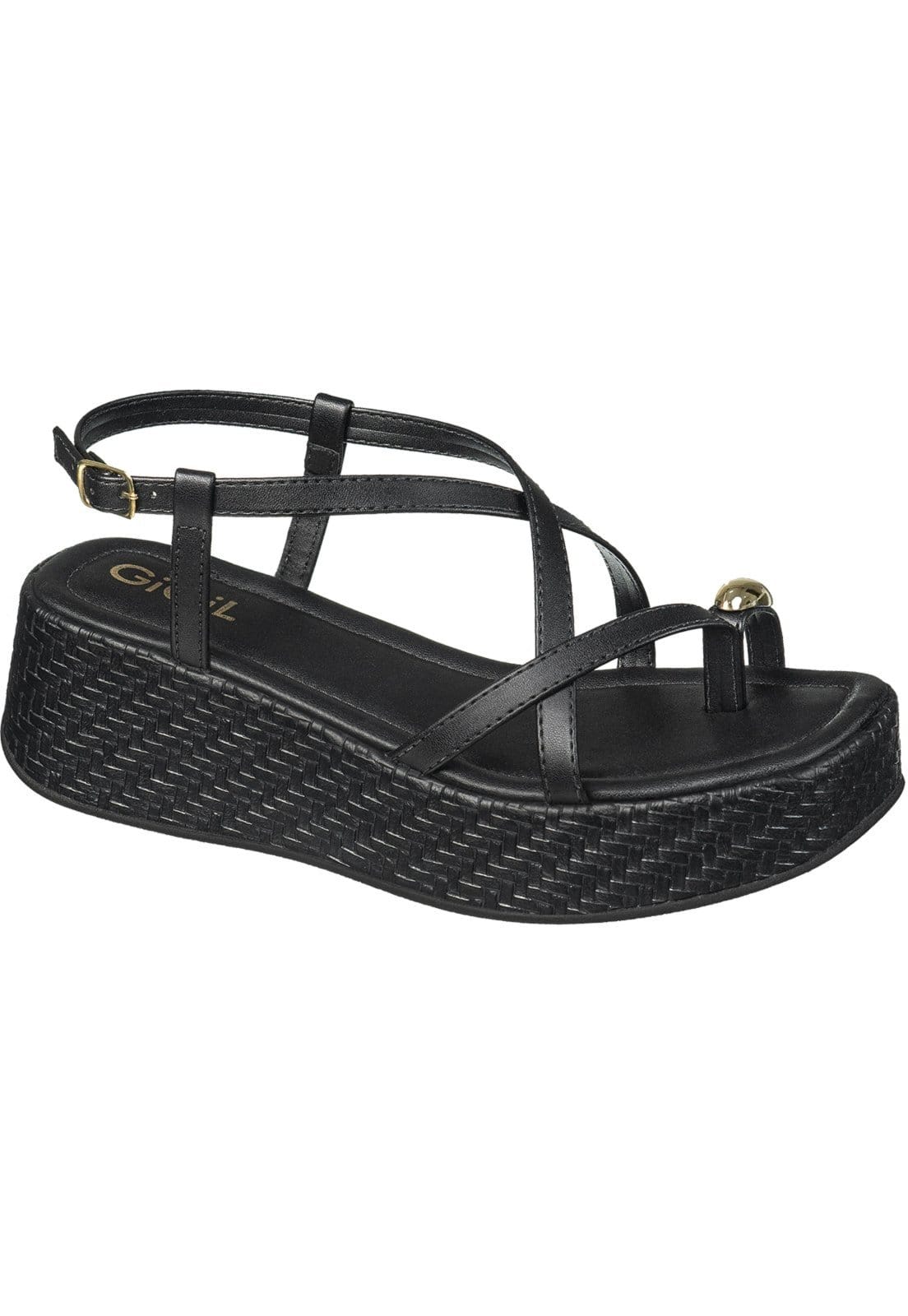 Vista 2 Sandália Feminina GiGiL Plataforma Papete Ring Toe Tiras Cruzadas Gigil preto