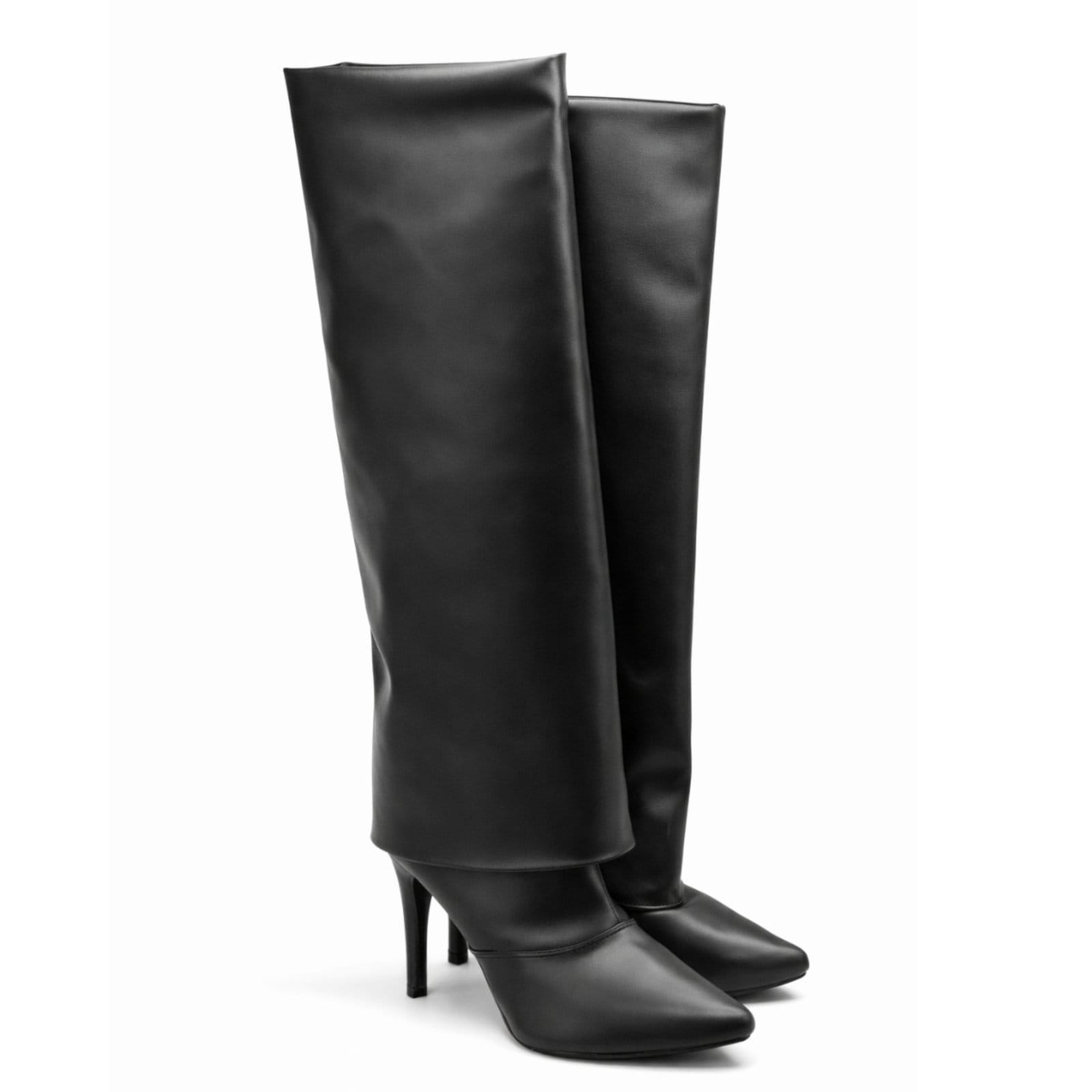 Vista principal Bota Feminina Cano Alto Com Capa Salto Fino Casual Chic Sete Sales 1796 Napa Preta Sete Sales preto