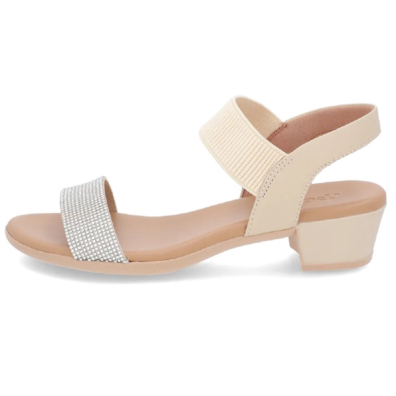 Sandália Usaflex Salto Bloco em Couro com Detalhe Strass