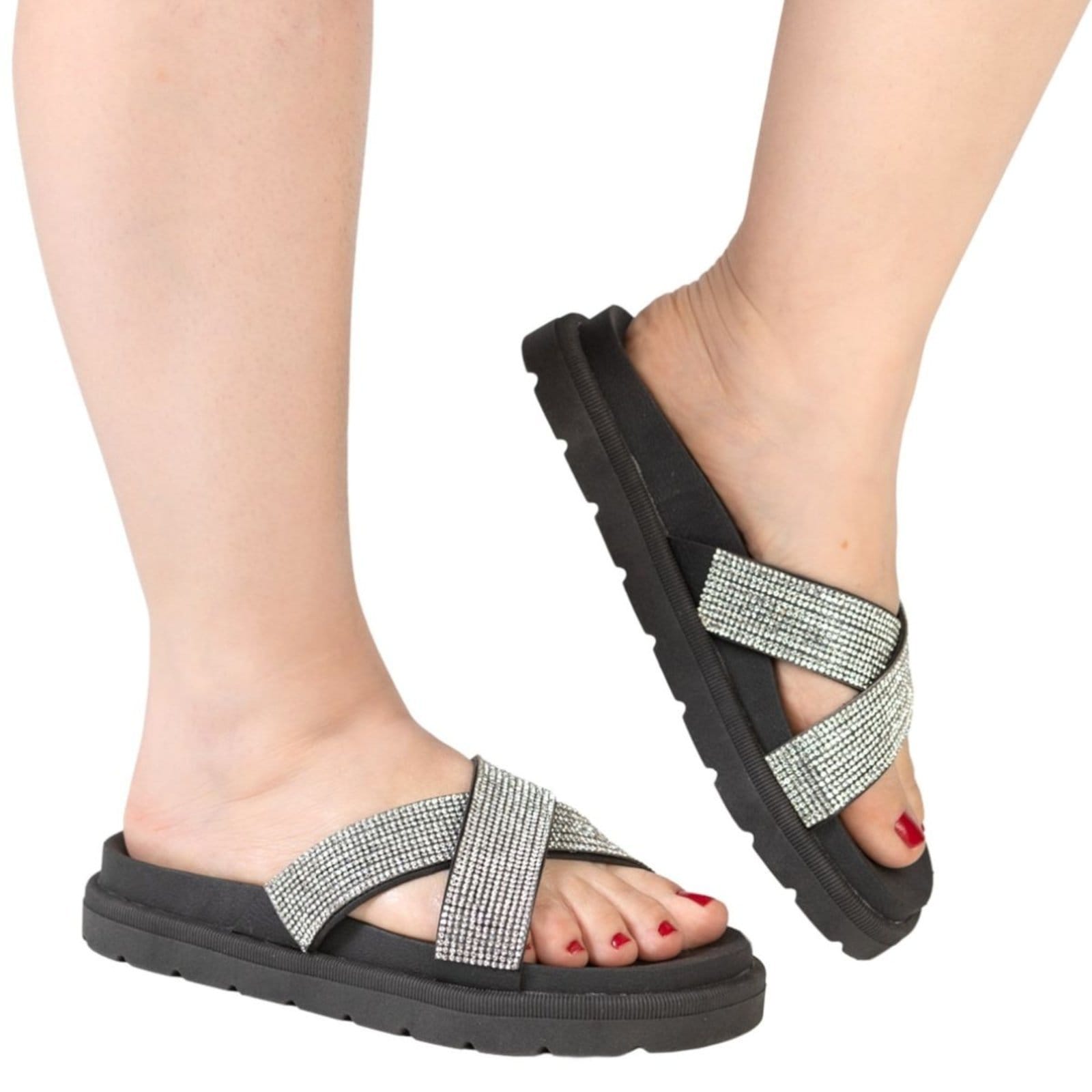 Vista 2 Tamanco Feminino X Strass Dia a Dia Anatômico Confortável Via Angel 8301 VIA ANGEL preto