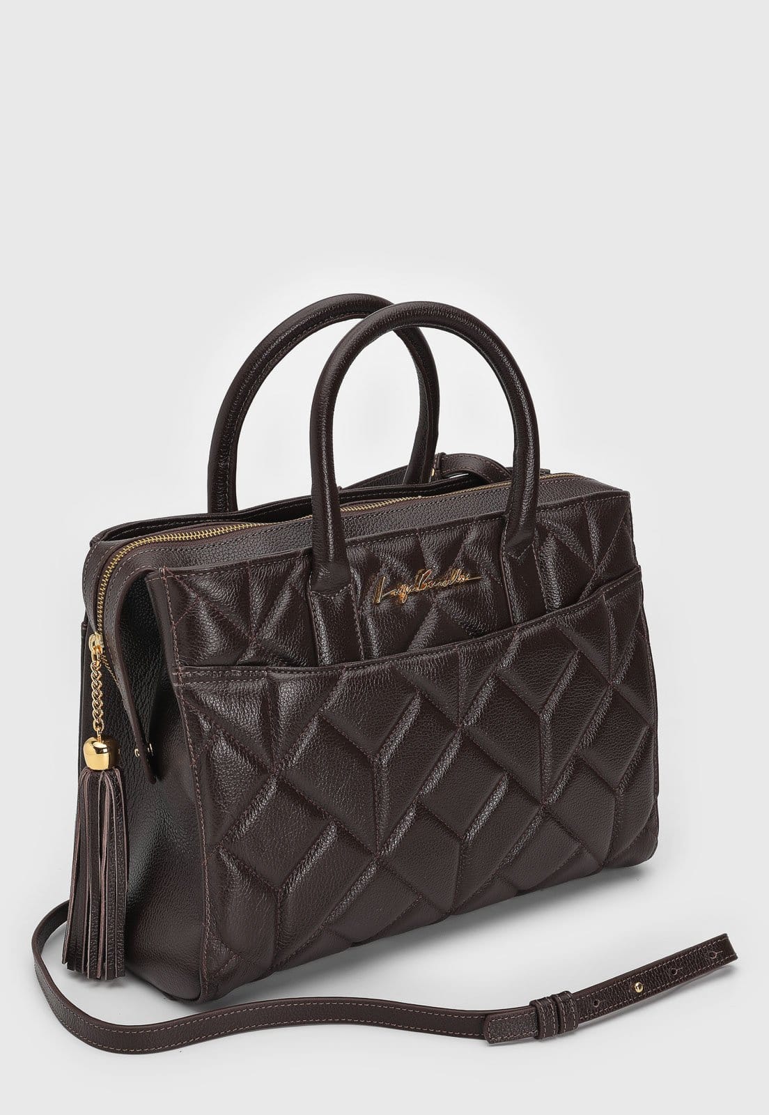 Vista 2 Bolsa Tiracolo Luiza Barcelos Alça Dupla Café Luiza Barcelos marrom