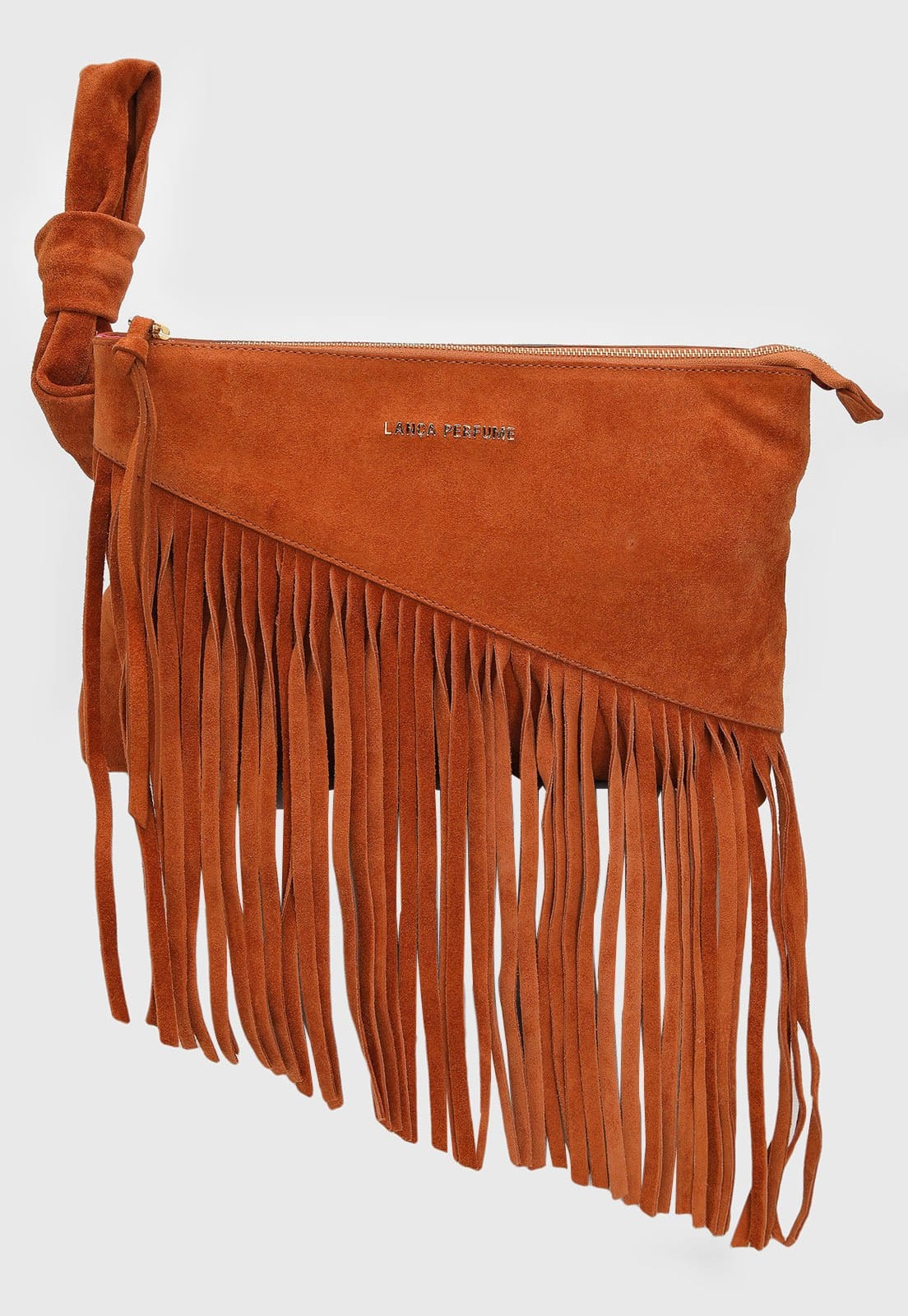Vista principal Bolsa Feminina Lança Perfume Franjas Aveludada Lança Perfume caramelo