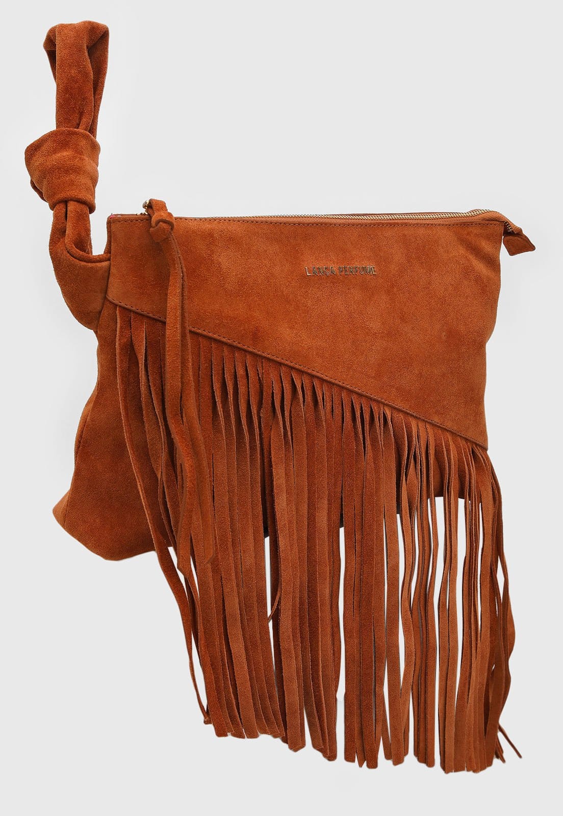 Vista 2 Bolsa Feminina Lança Perfume Franjas Aveludada Lança Perfume caramelo