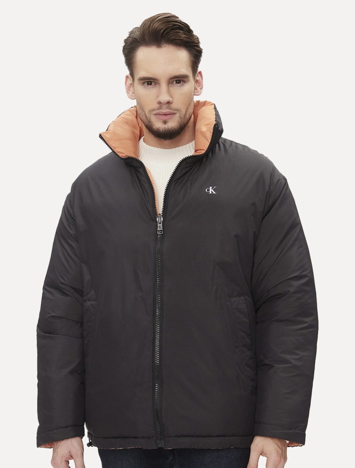 Jaqueta Calvin Klein Jeans Dupla Face Puffer Reversible 90 Preta