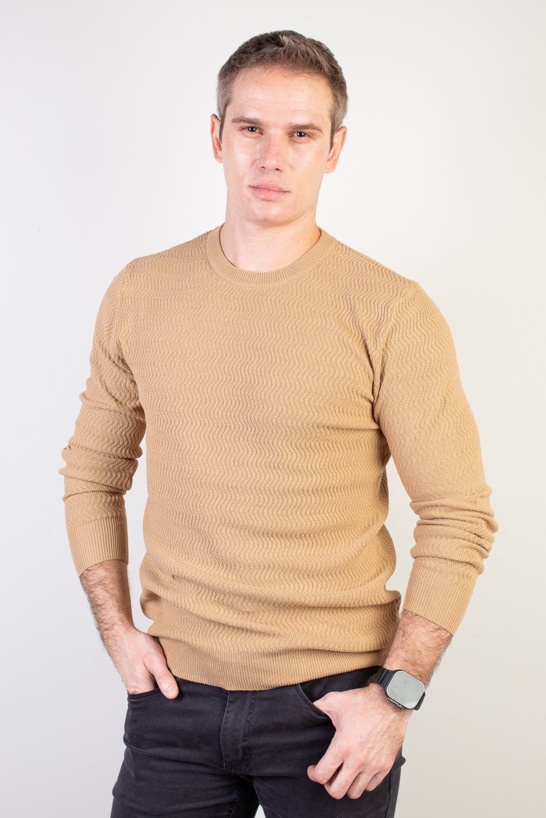 Vista principal Blusa Enluaze Suéter Masculina Gola Redonda 90217 Kloze bege