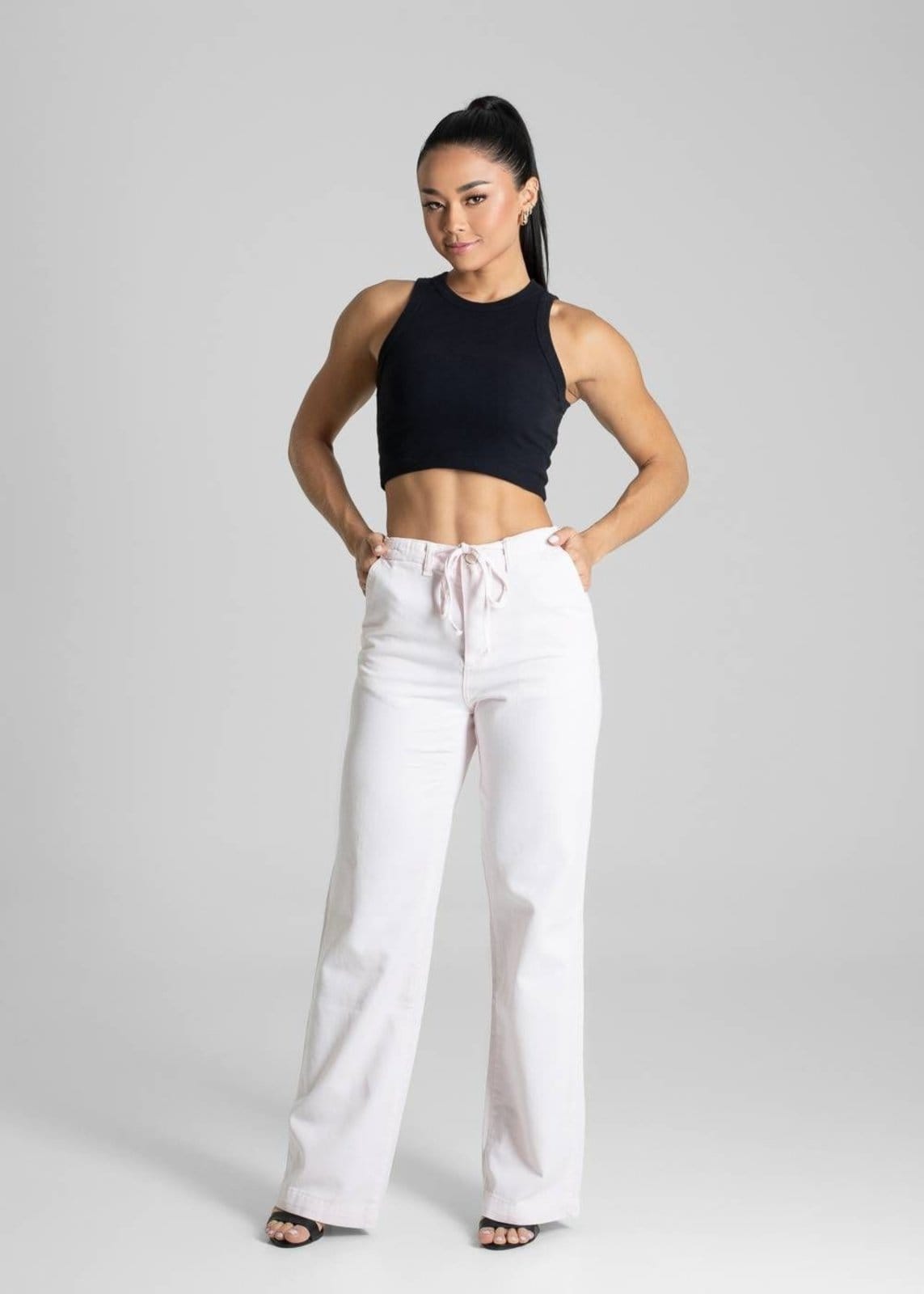 Vista 2 Calça Sarja Sawary Wide Leg - 281586 Sawary rosa