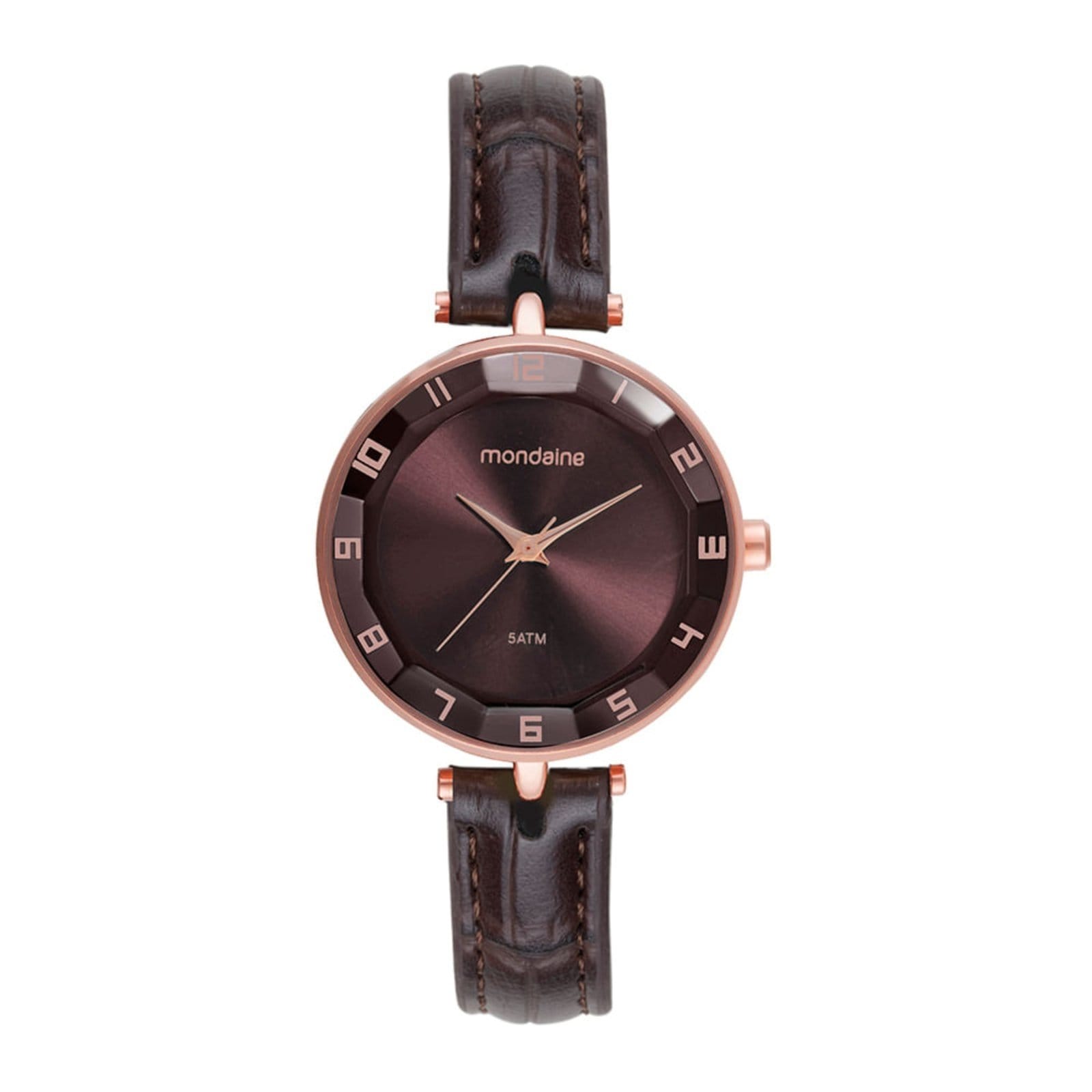 Vista principal Relógio Feminino Vidro Facetado Rosé Mondaine marrom rosé