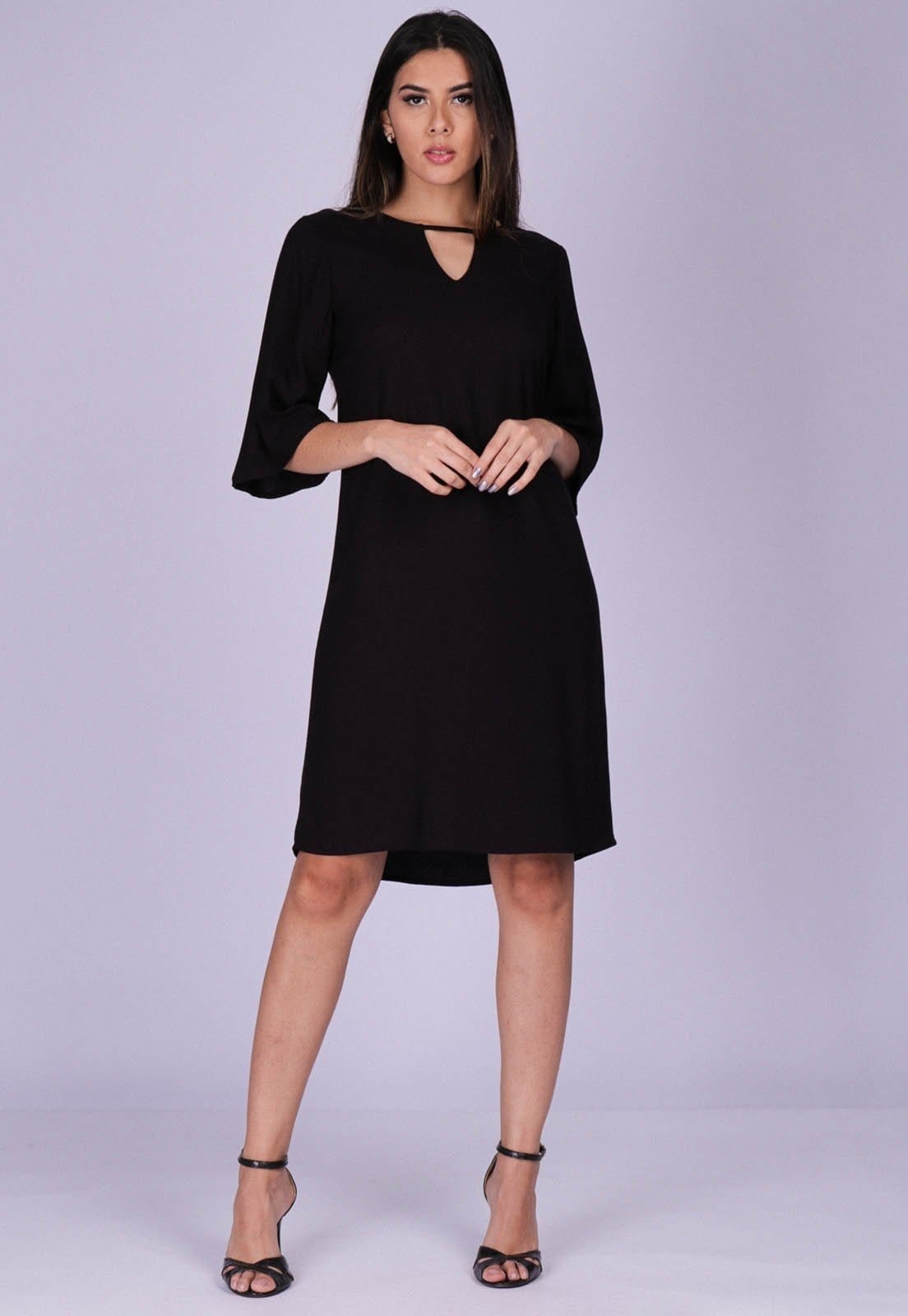 Vestido Chemise Curto Viscose Manga Evasê