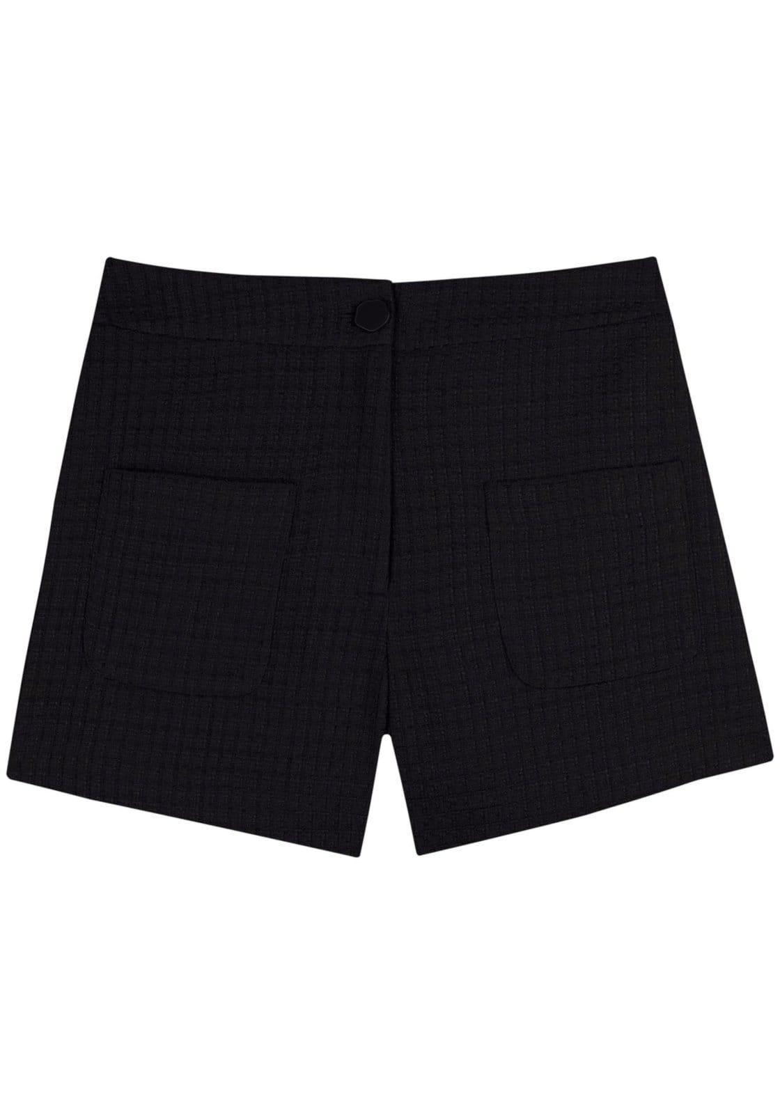 Vista principal Short Lez a Lez Curto Em Tweed Com Cintura Média E Bolsos Frontais Lez a Lez preto