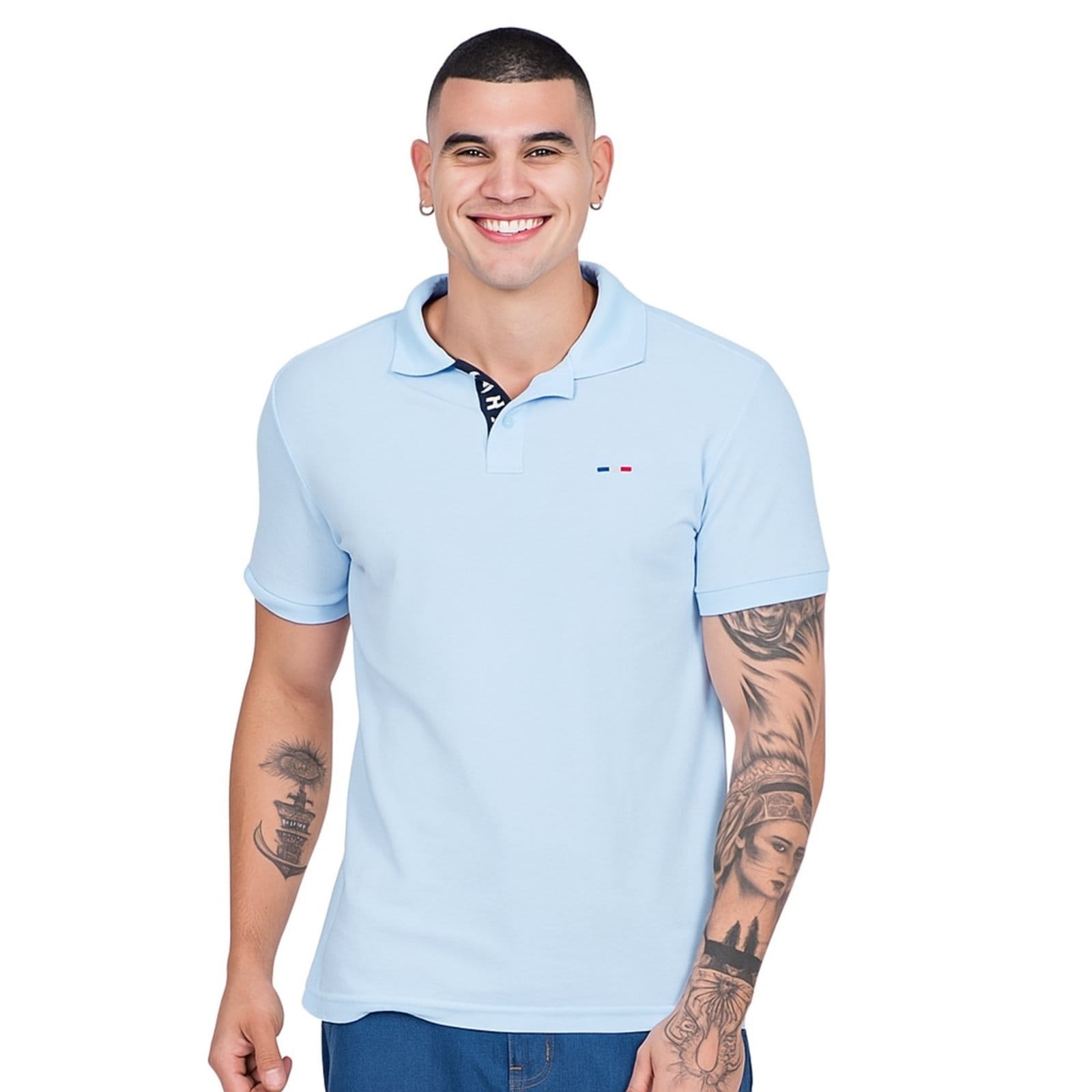 Vista principal Camisa Polo Masculina Básica Industrie Piquet no Estilo Tommy Bordado França Verde Claro Industrie azul verde