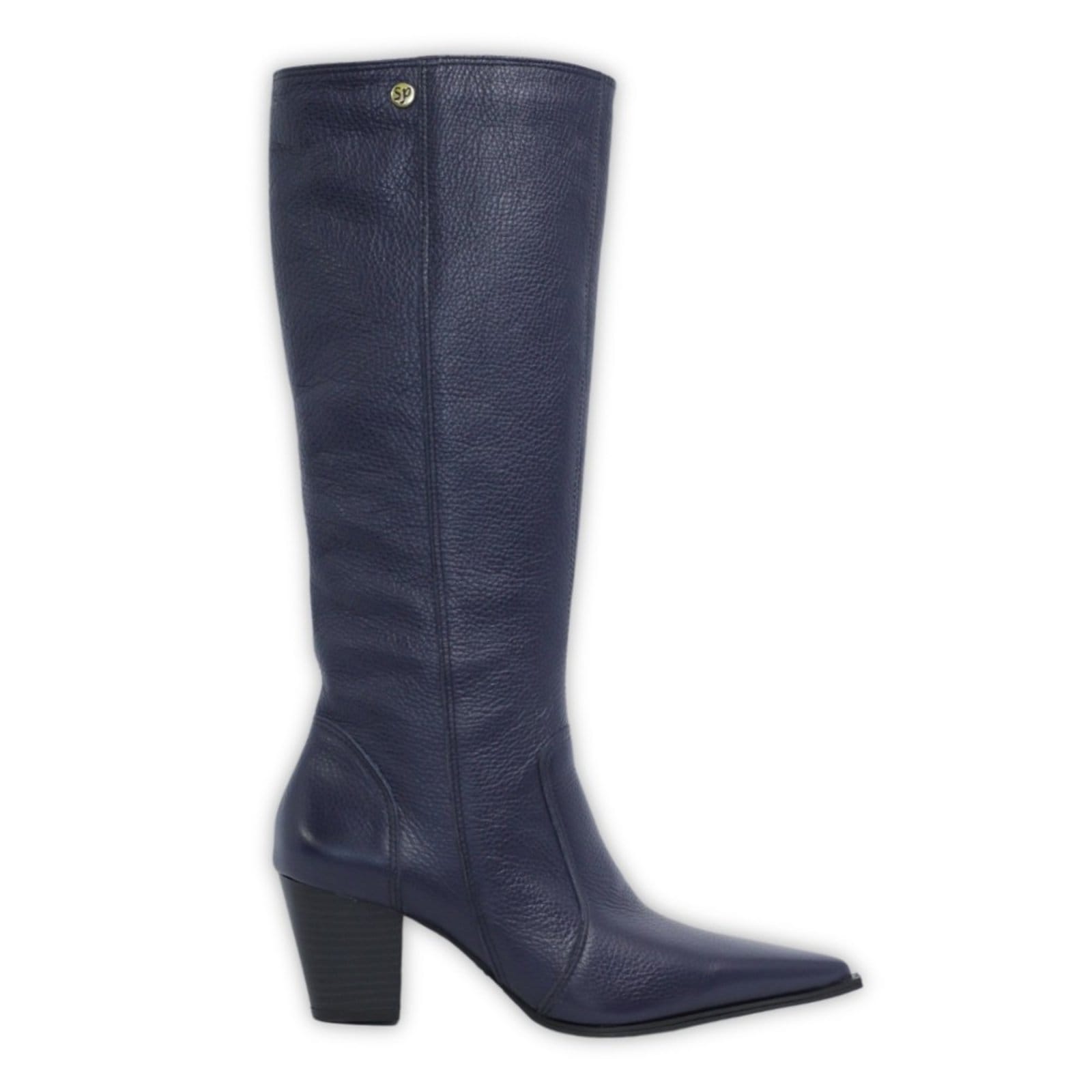 Bota Feminina Bico Fino Com Vira Cano Longo Couro Salto 6 CM