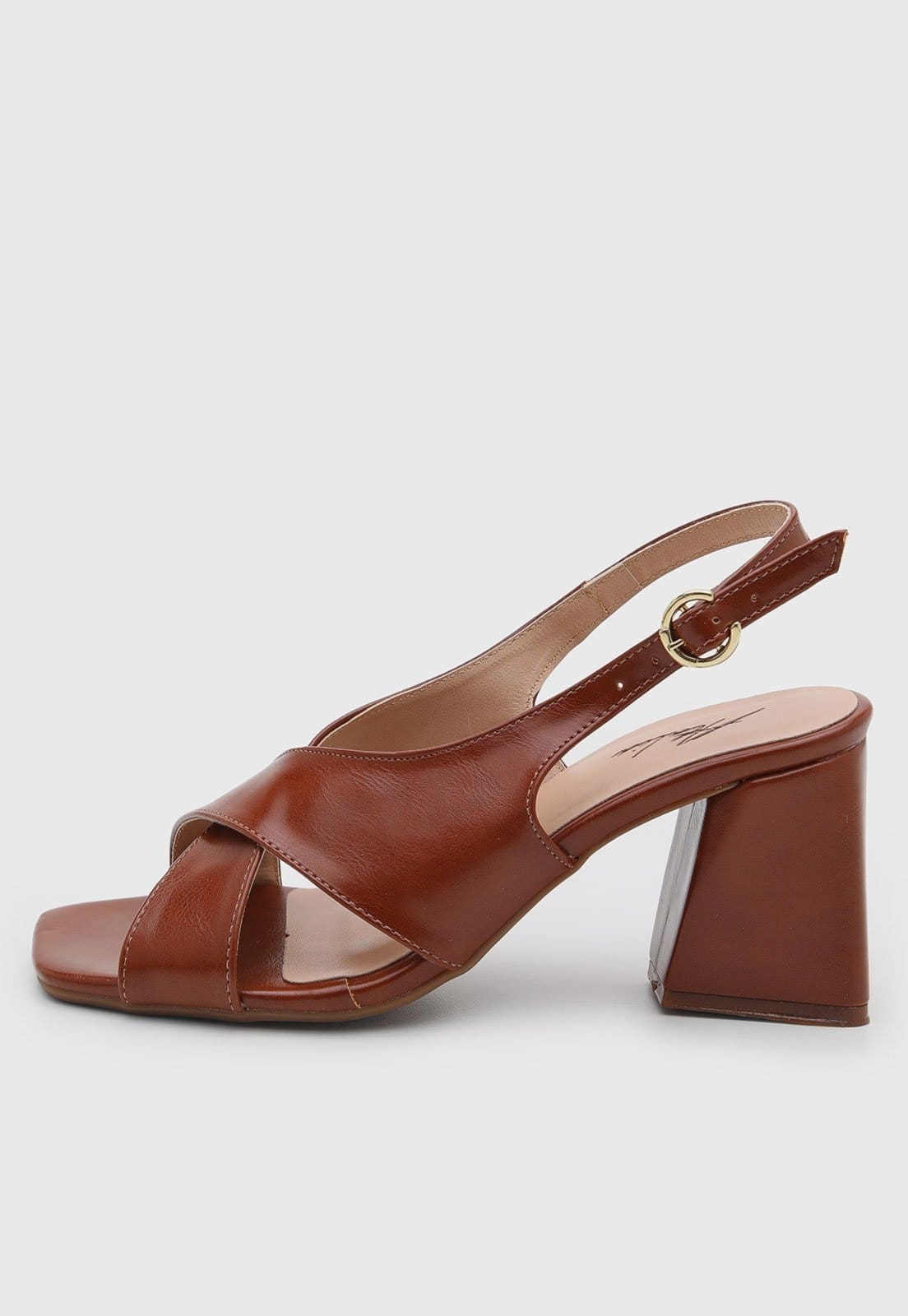 Sandália Salto Geométrico Feminina Atalia Shoes Madrid New Whisky Tiras Cruzadas Slingback Tendência 2026