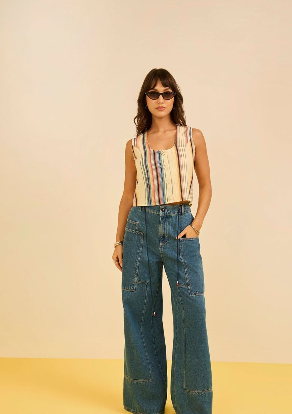 Vista principal Calça Zinco Pantalona Média Zinco azul