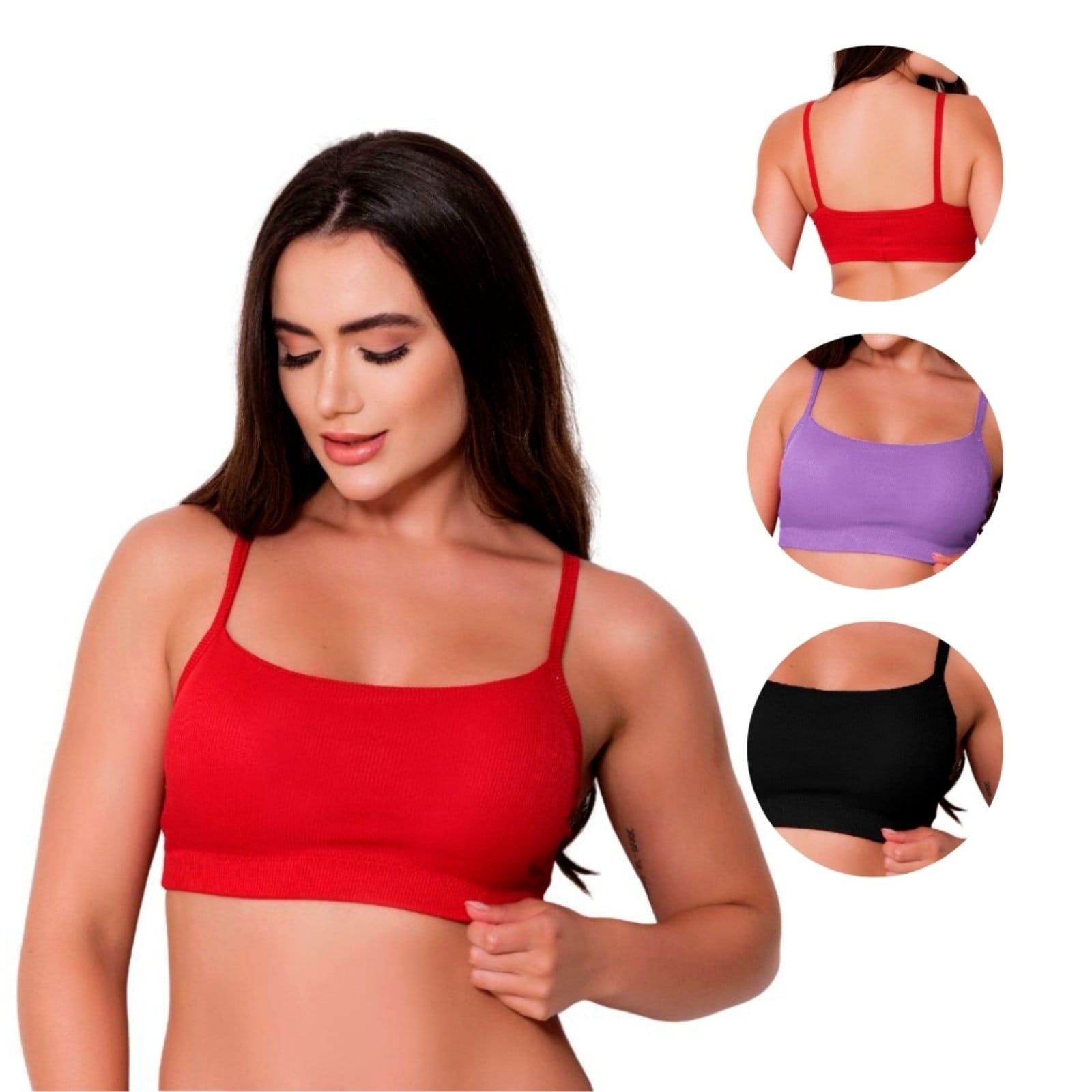 Kit 2 Tops Canelados Gabi Lingerie Com Bojo Removível Confortáveis Cropped Algodão Lingerie Elegante