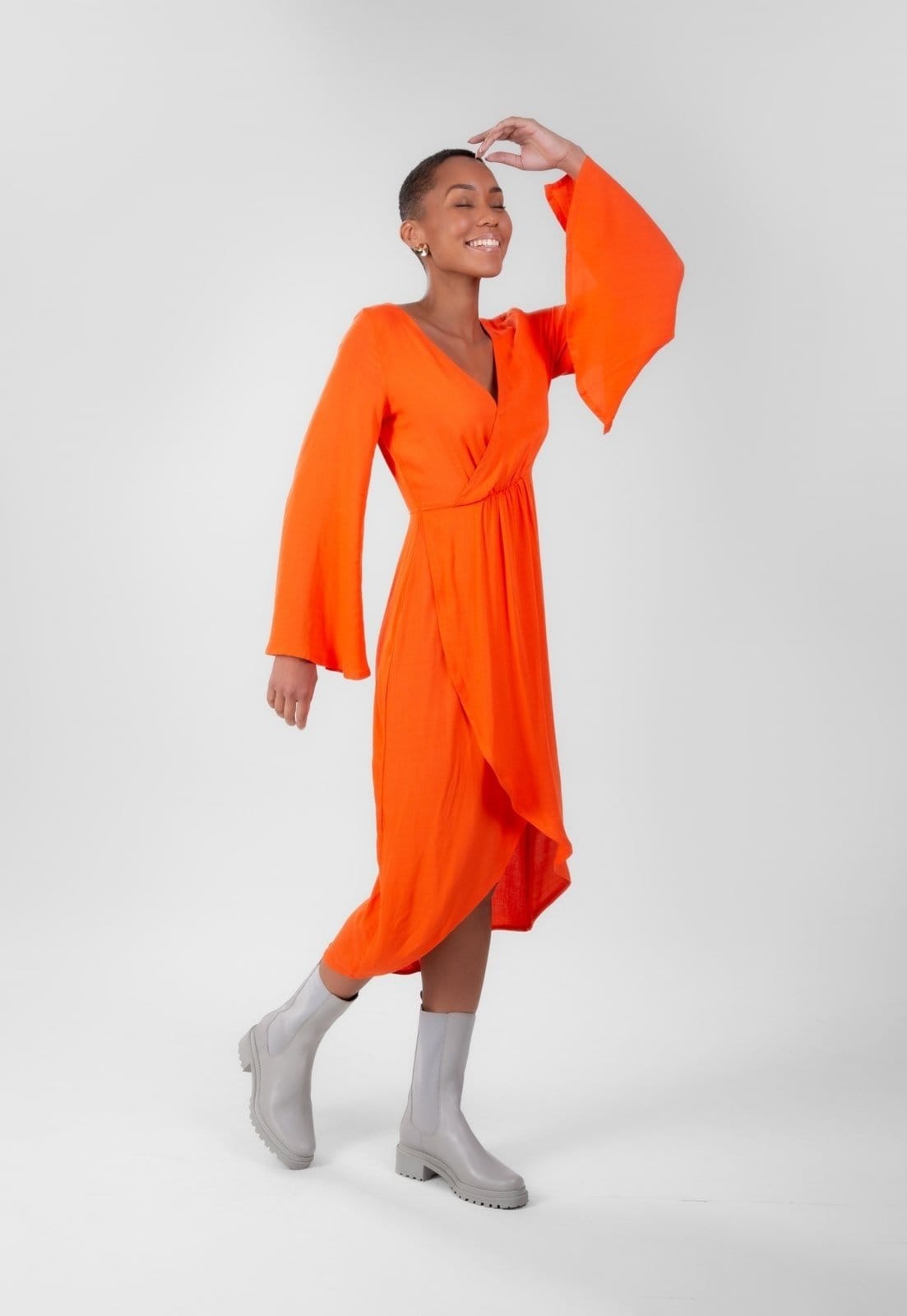 Vista principal Vestido Viscose Traymon Com Transpasse Traymon laranja