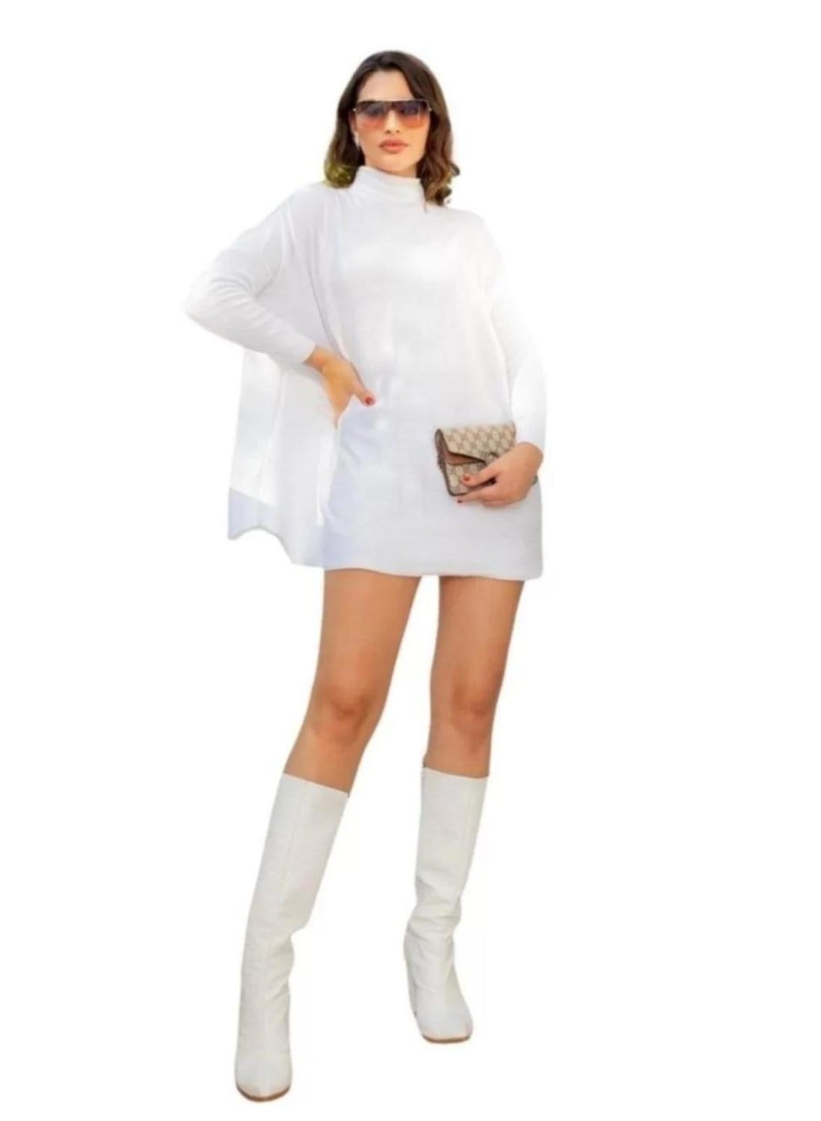 Vista principal Vestido Blusa Vest Legging Lãnzinha Manga Longa Outono Inverno Cia do Vestido branco