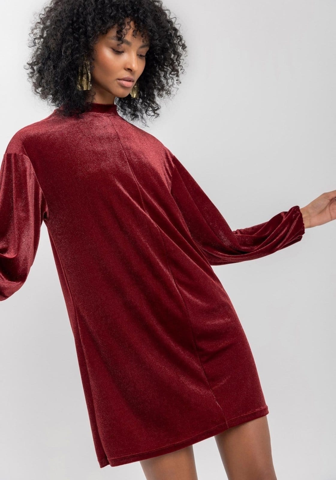 Vista 2 Vestido Lez a Lez Curto De Mangas Longas Em Malha De Veludo Lez a Lez vermelho