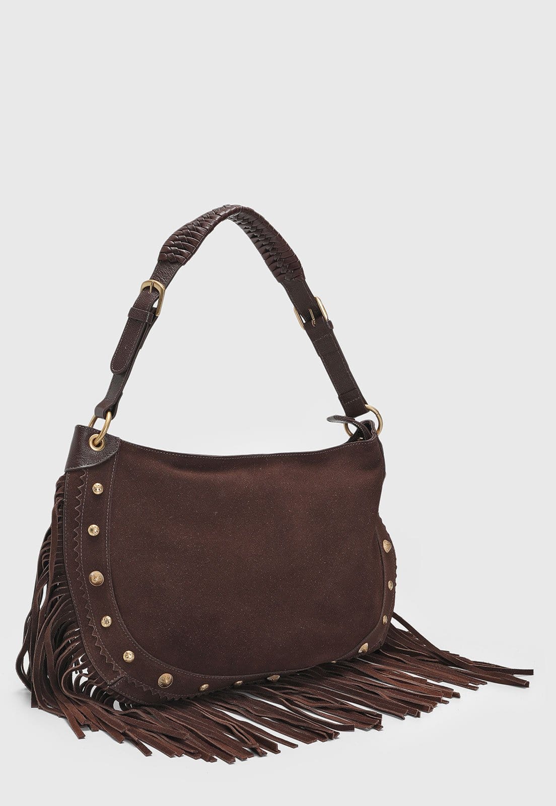 Vista 2 Bolsa Grande Feminina Arezzo Franjas e Tachas Arezzo marrom