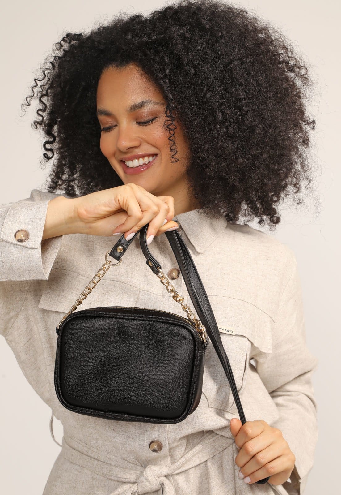 Vista principal Bolsa Anacapri Recorte Corrente Preta Anacapri preto