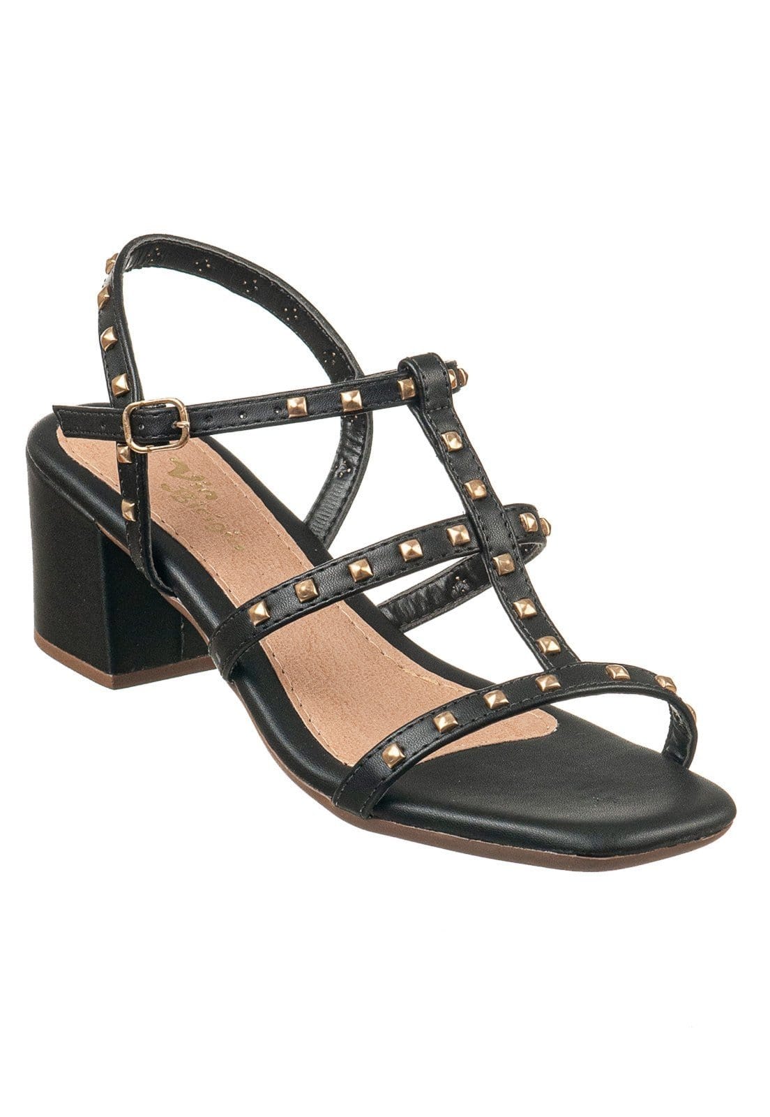 Sandália Feminina Salto Bloco Grosso com Spike Via Birigui