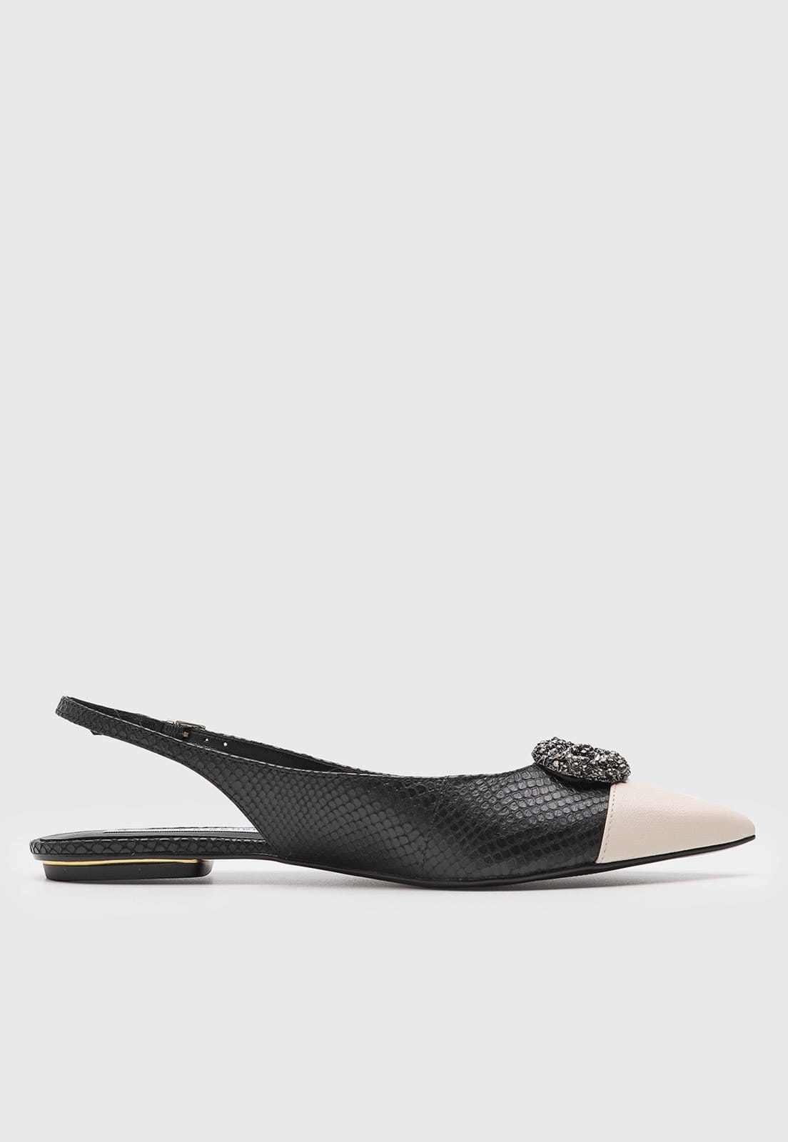 Vista 2 Sapatilha Slingback Feminino Jorge Bischoff Textura Snake Preta Jorge Bischoff preto