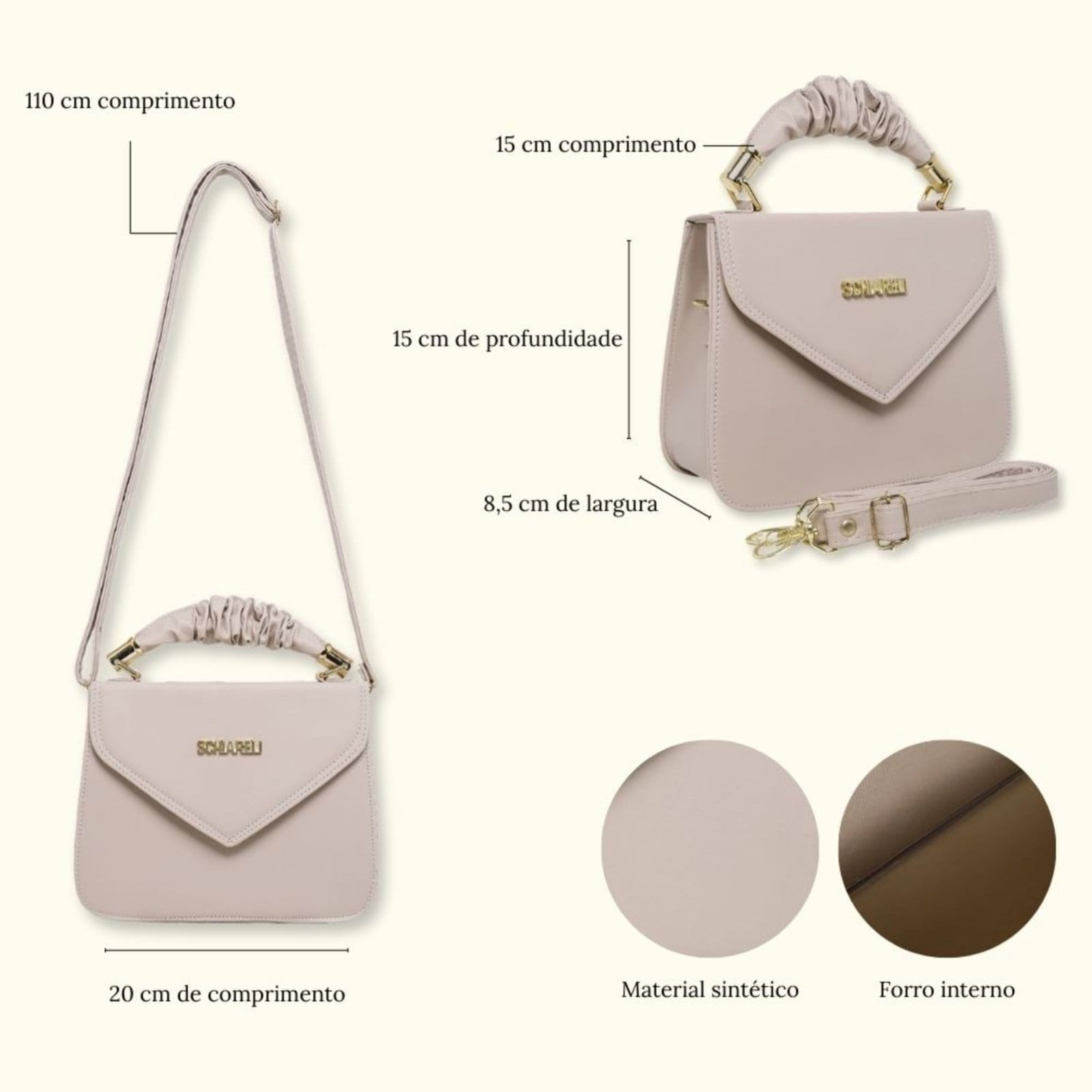 Vista 2 Bolsa Feminina Tira Colo Transversal Com Alça Removível 8140 Marfim Schiareli branco