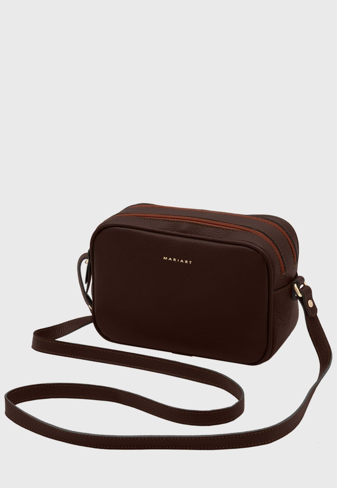 Vista 2 Bolsa Transversal de Couro Mariart Cajuína Chocolate Mariart marrom