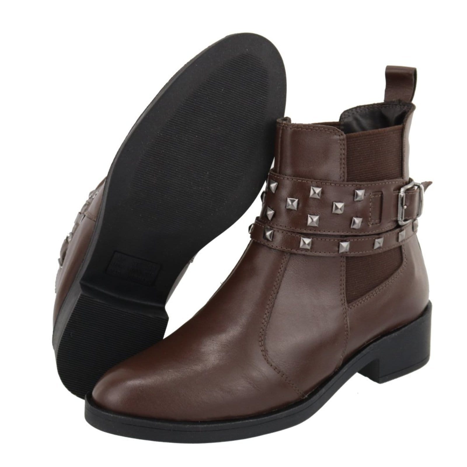 Vista 2 Bota em Couro Feminina Cano Curto Chocolate Spike Lançamento TELLINI STORE marrom