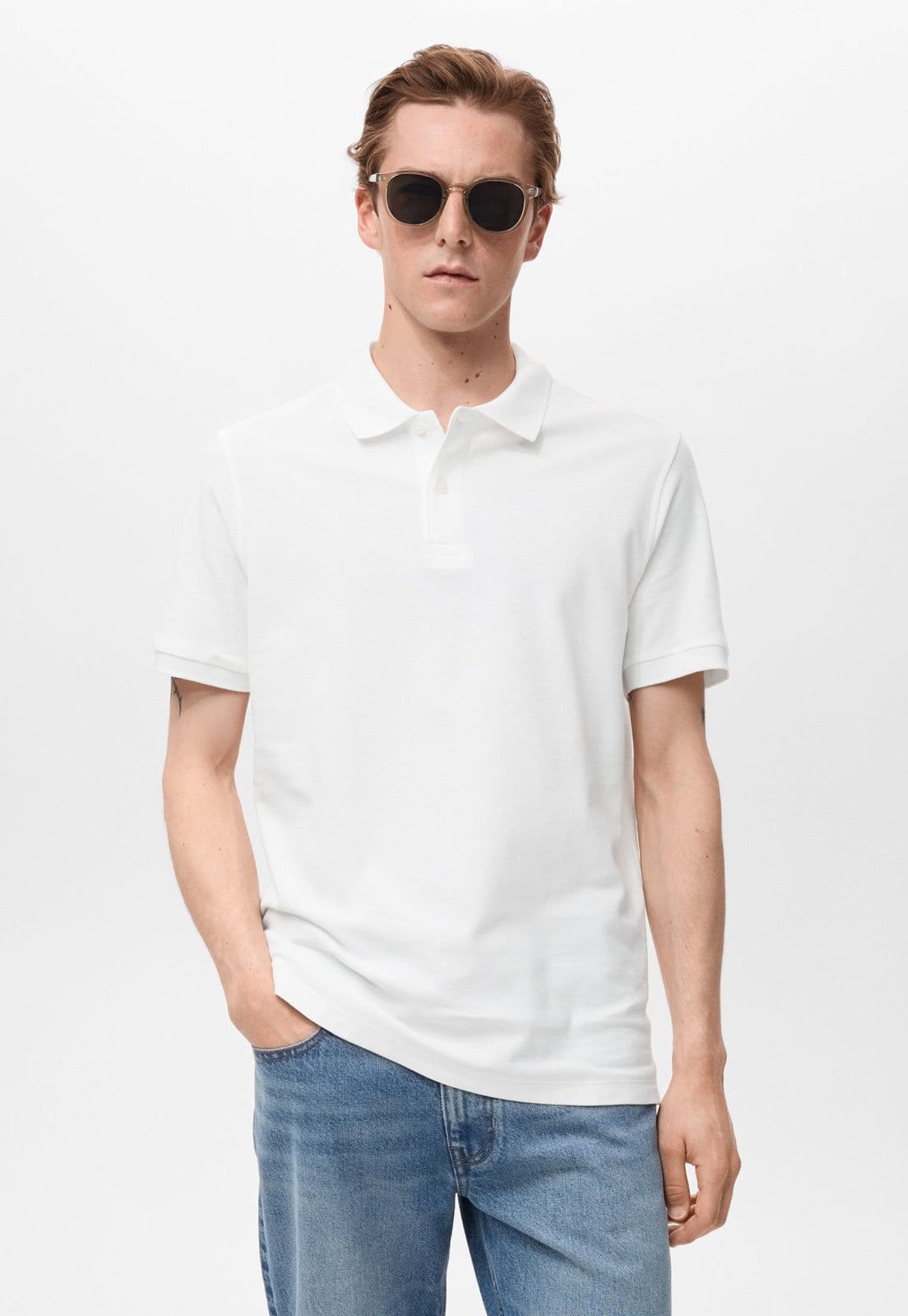 Vista principal Camisa Polo Masculina Mango POLO REA Branca Mango branco