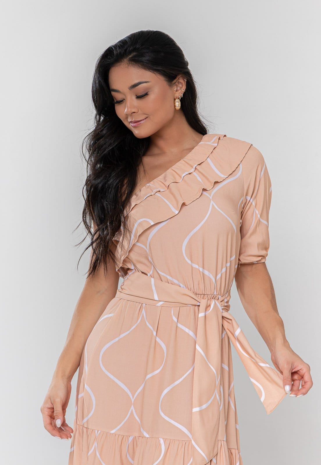 Vista 2 Vestido Aura Bela Ombro Viscose Ondas Aura bege