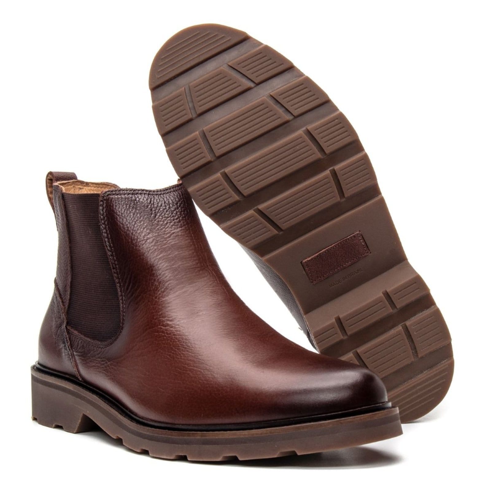 Vista 2 Bota Jacometti Chelsea de Couro Pinhão Jacometti marrom